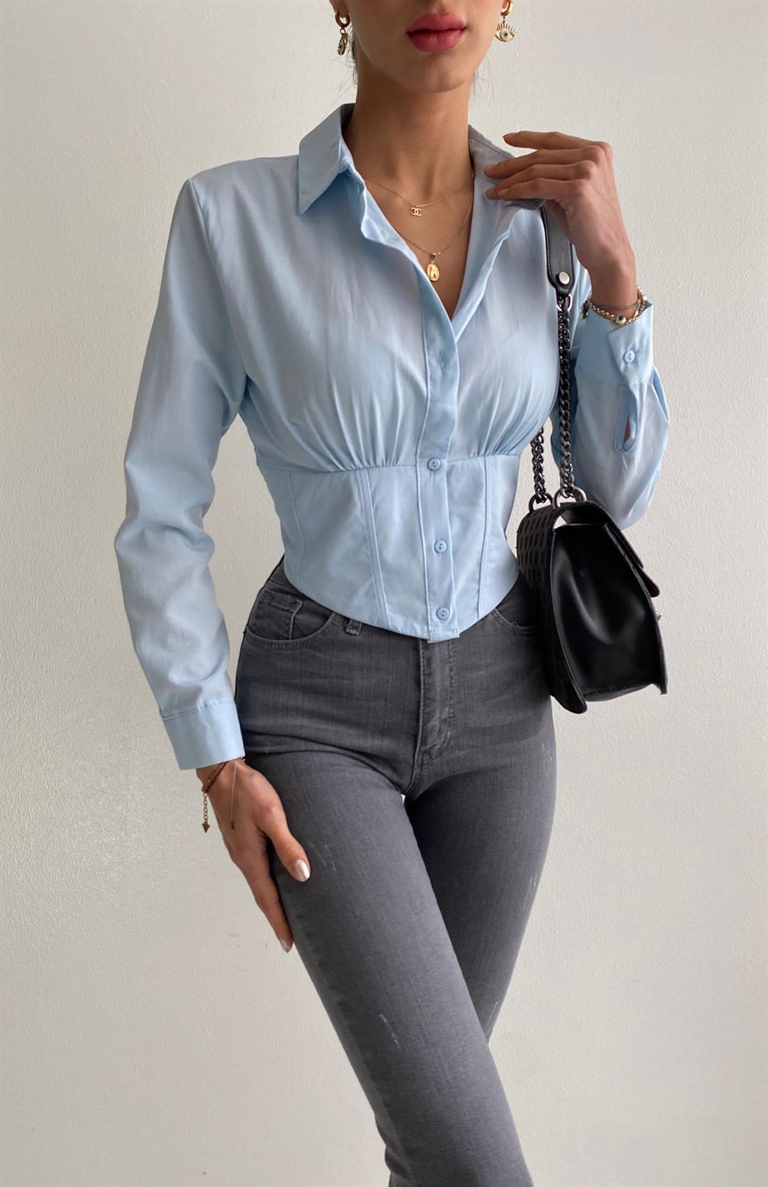 Arkası Lastikli Gömlek MAVİ