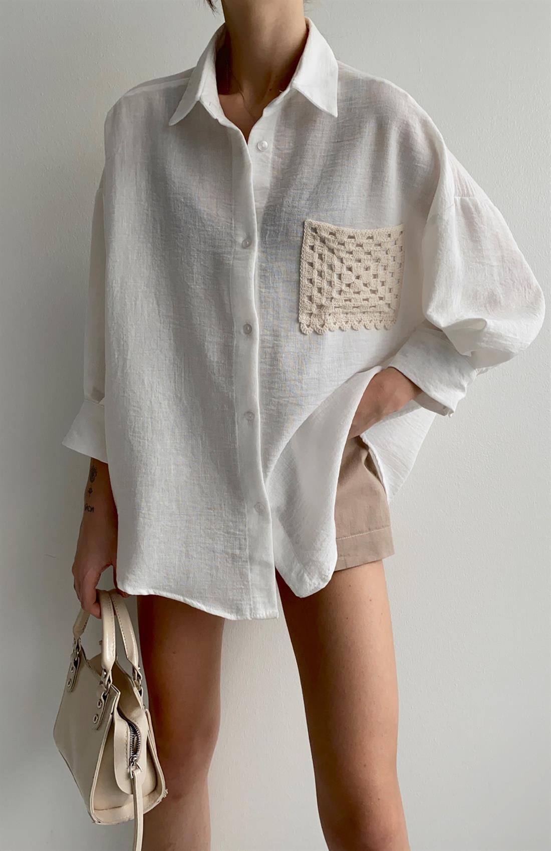 Cebi Dantelli Gömlek BEYAZ