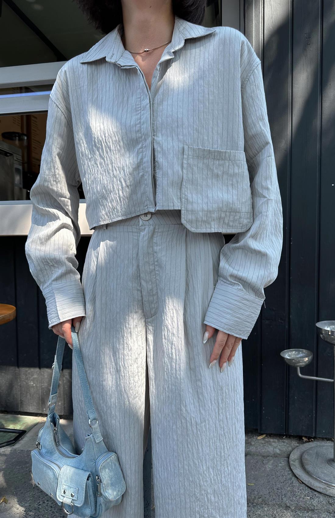 Cepli Kısa Gömlek GRİ