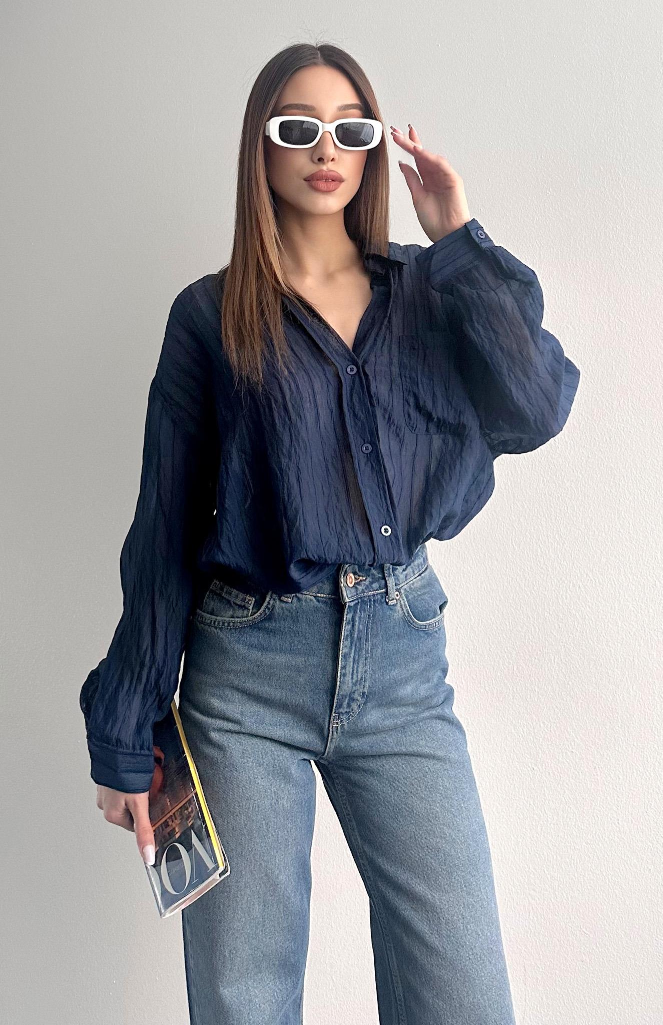 Cepli Oversize Dilara Gömlek LACİVERT