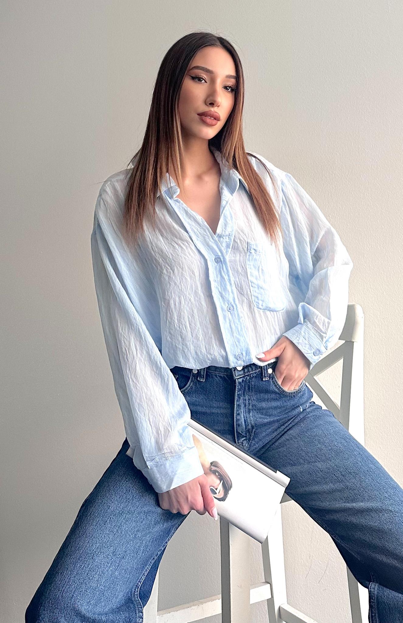 Cepli Oversize Dilara Gömlek MAVİ