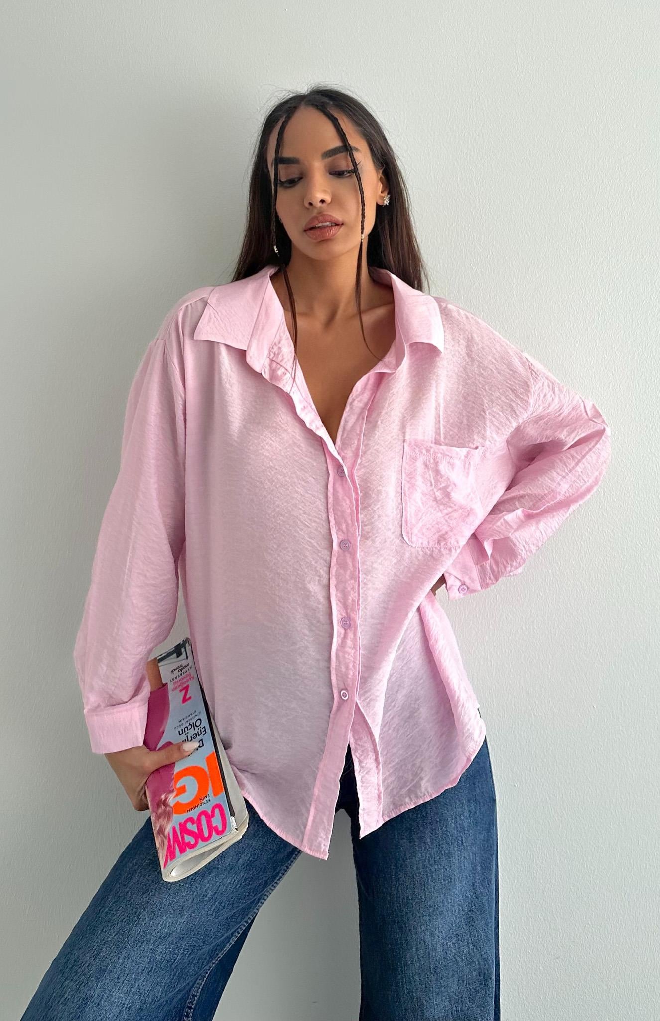 Cepli Oversize Gömlek PEMBE