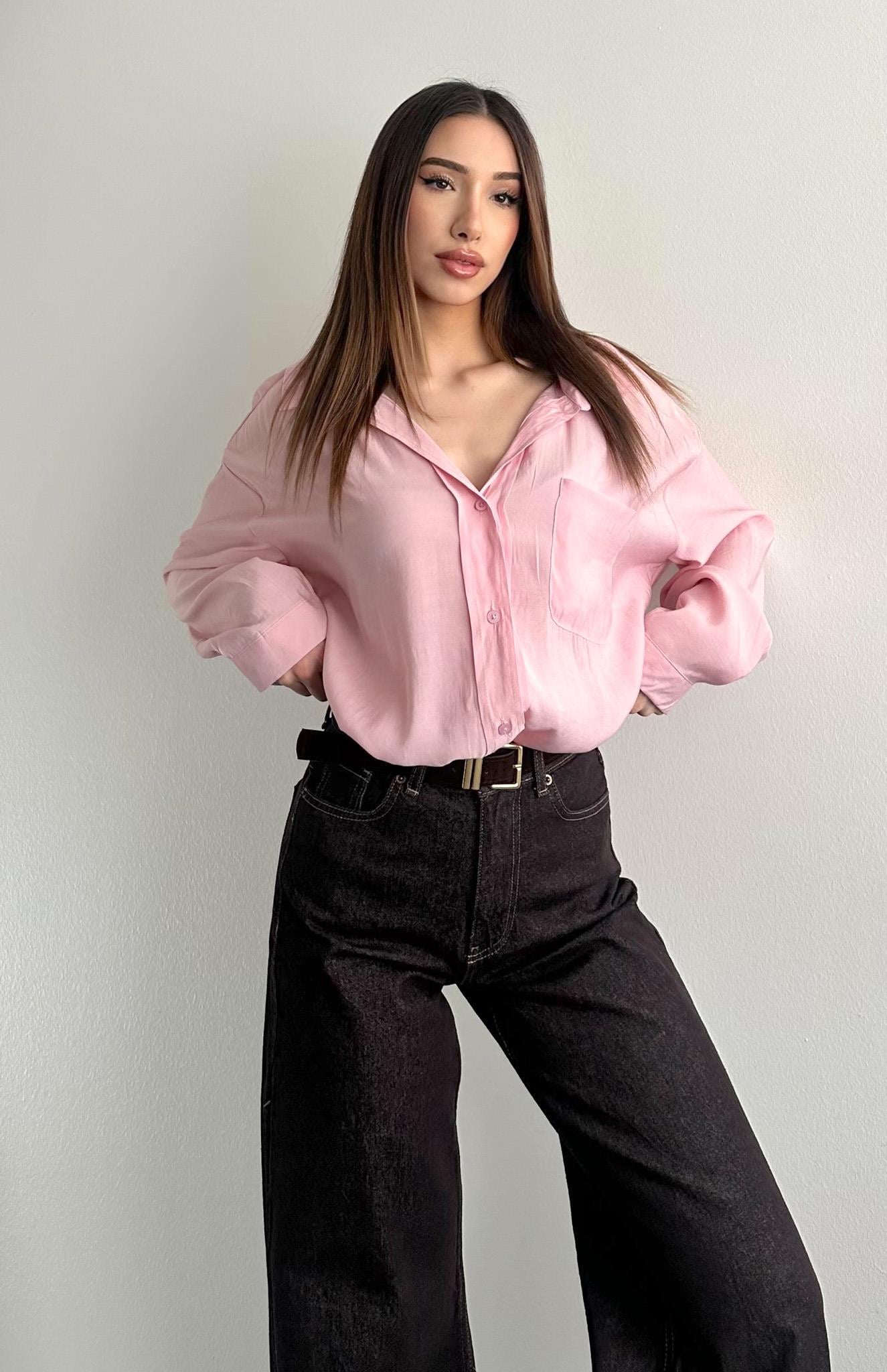 Cepli Oversize Modal Gömlek PEMBE