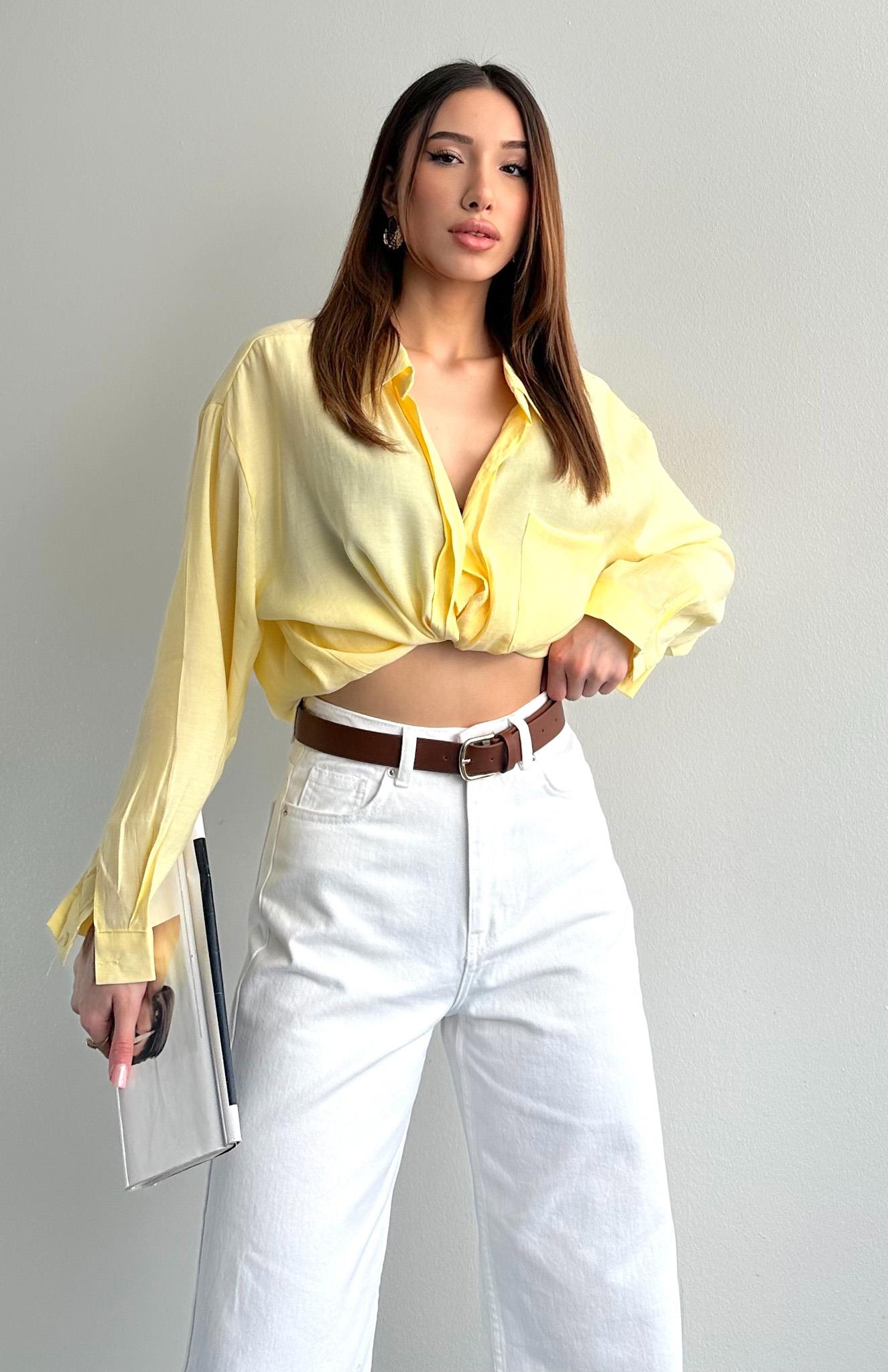 Cepli Oversize Modal Gömlek SARI