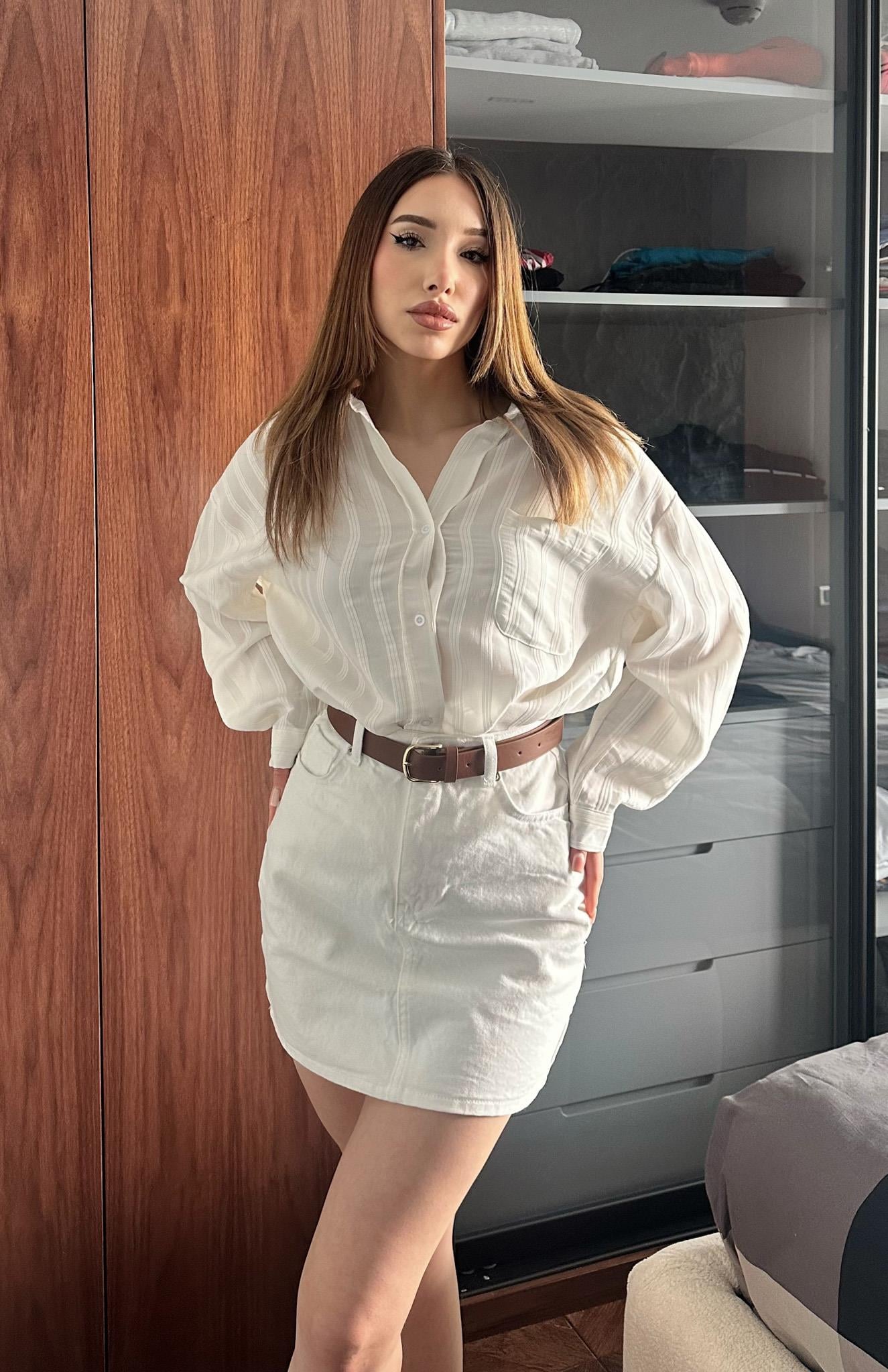 Cepli Oversize Vilto Gömlek BEYAZ