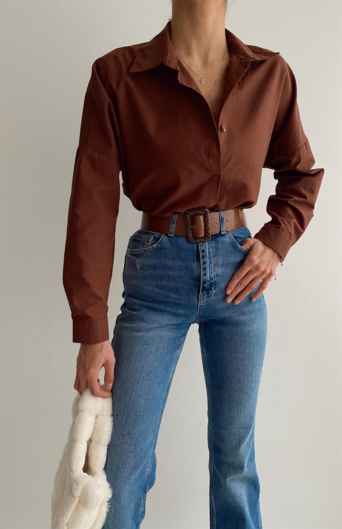 Cepsiz Basıc Gömlek KAHVERENGİ