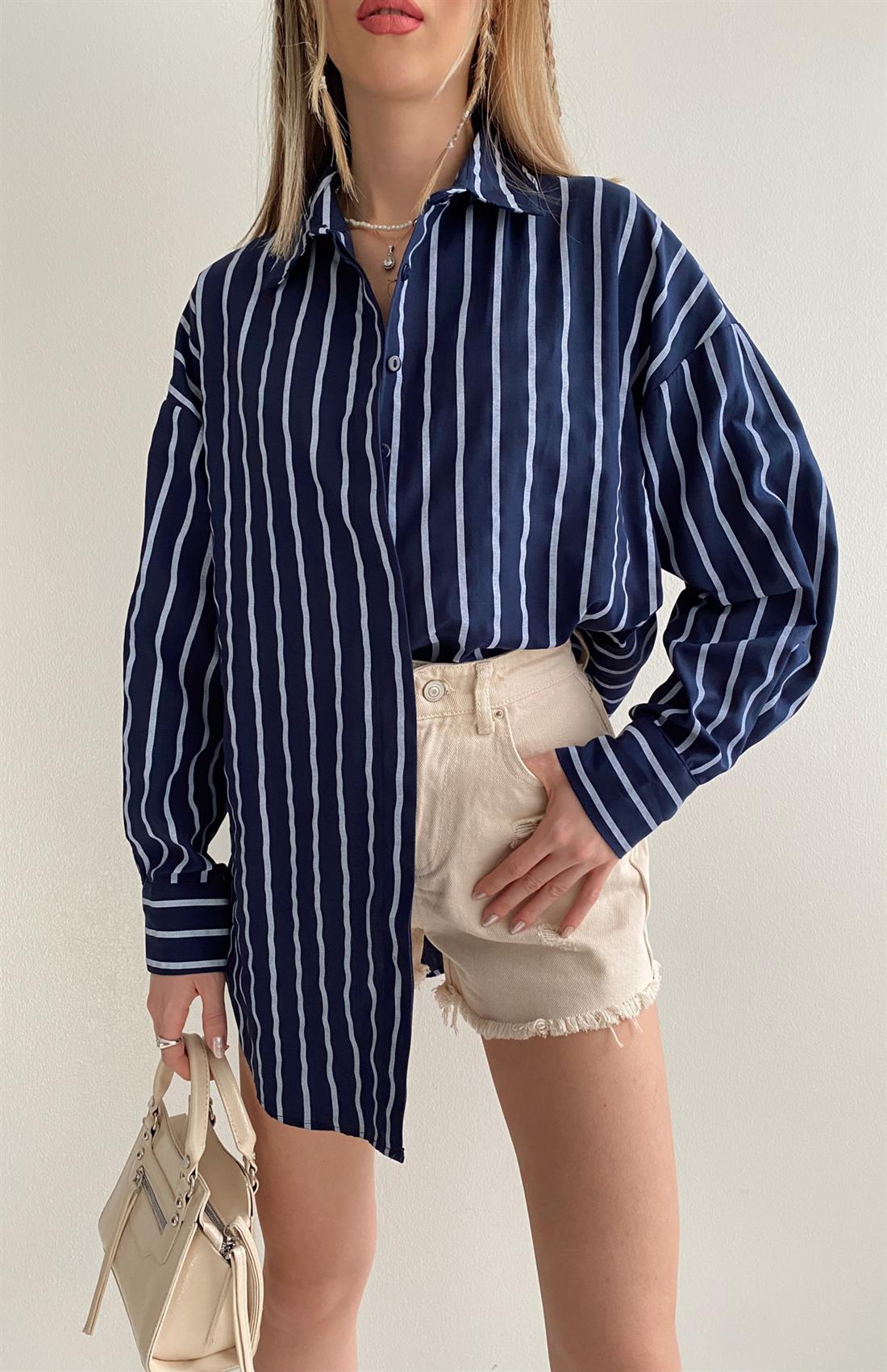 Çizgili Gömlek LACİVERT