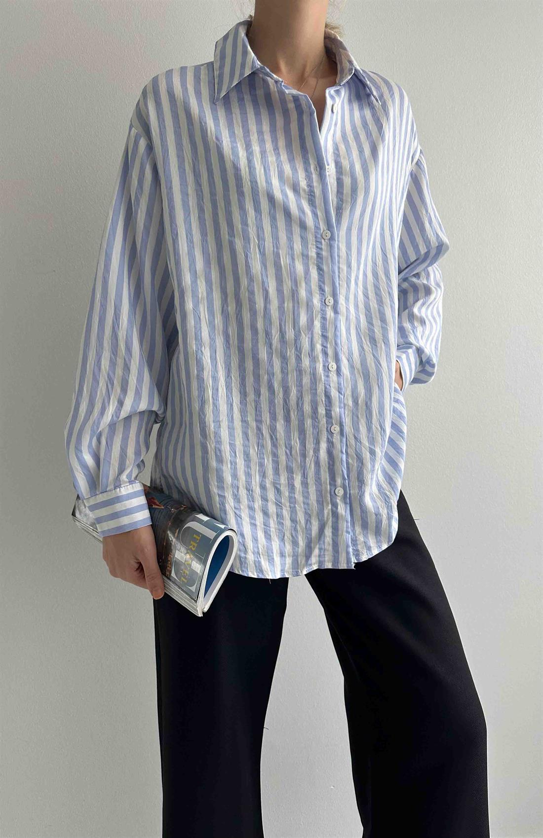 Çizgili Gömlek MAVİ