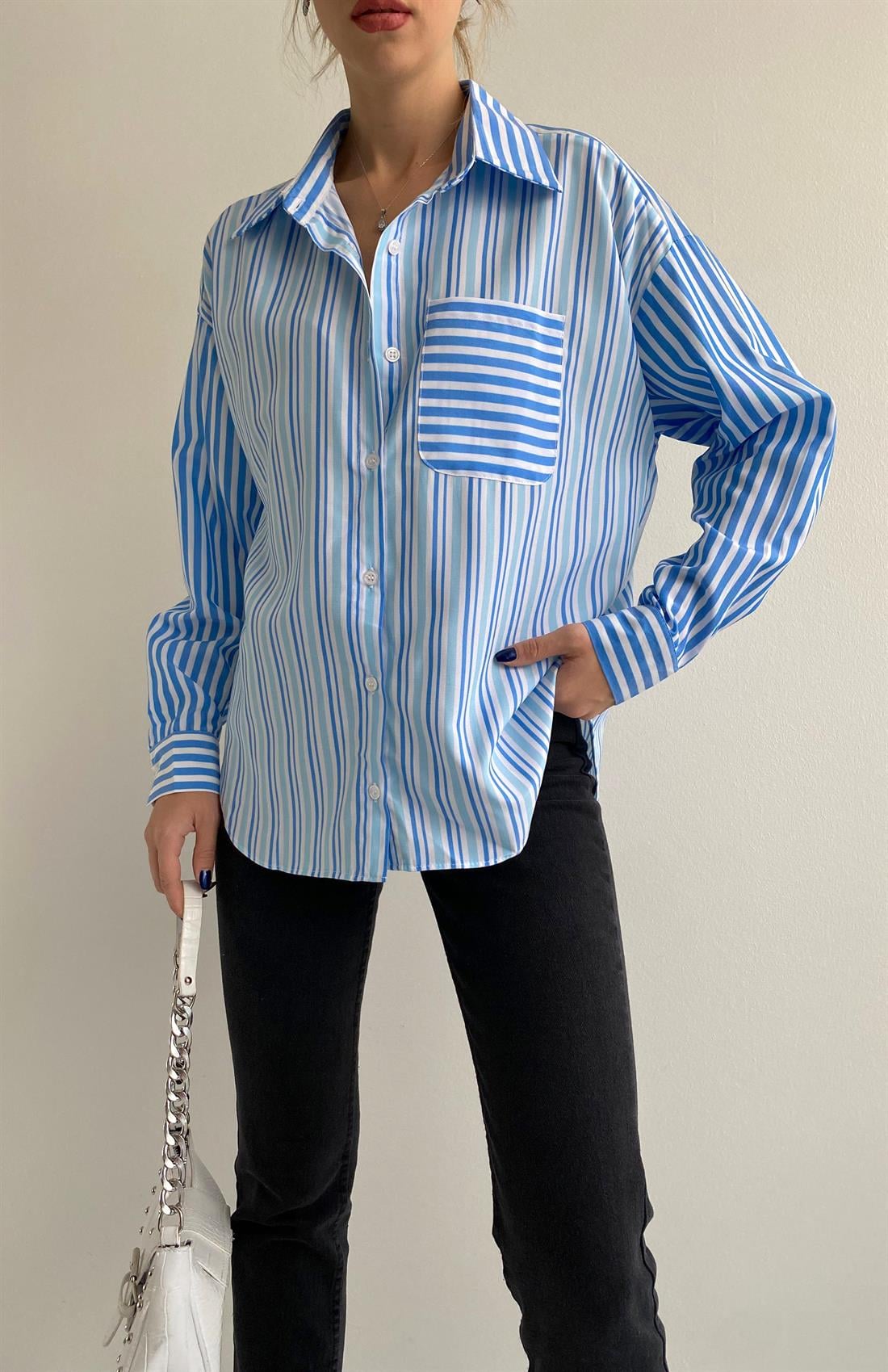 Çizgili Gömlek MAVİ