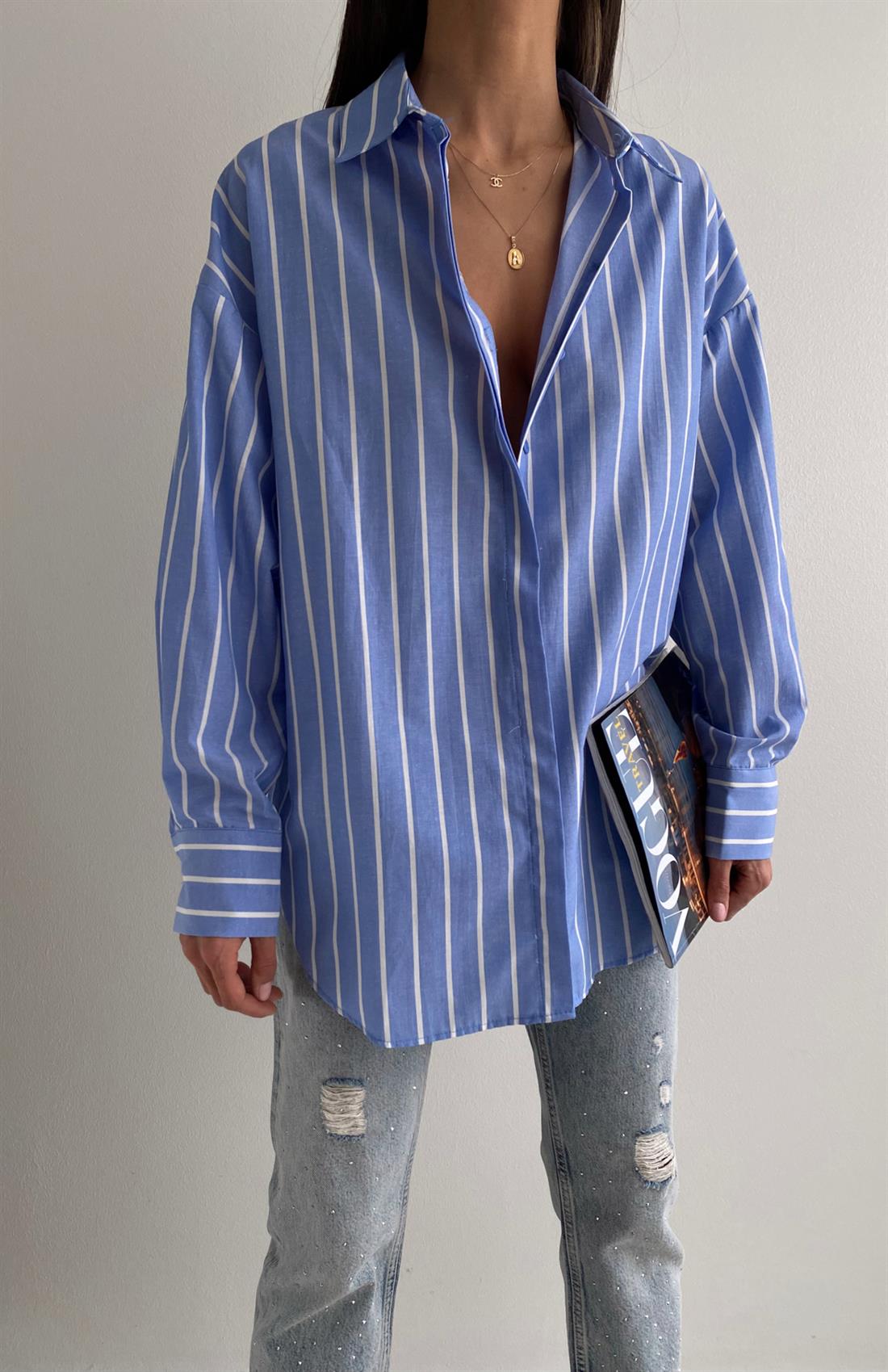 Çizgili Gömlek MAVİ