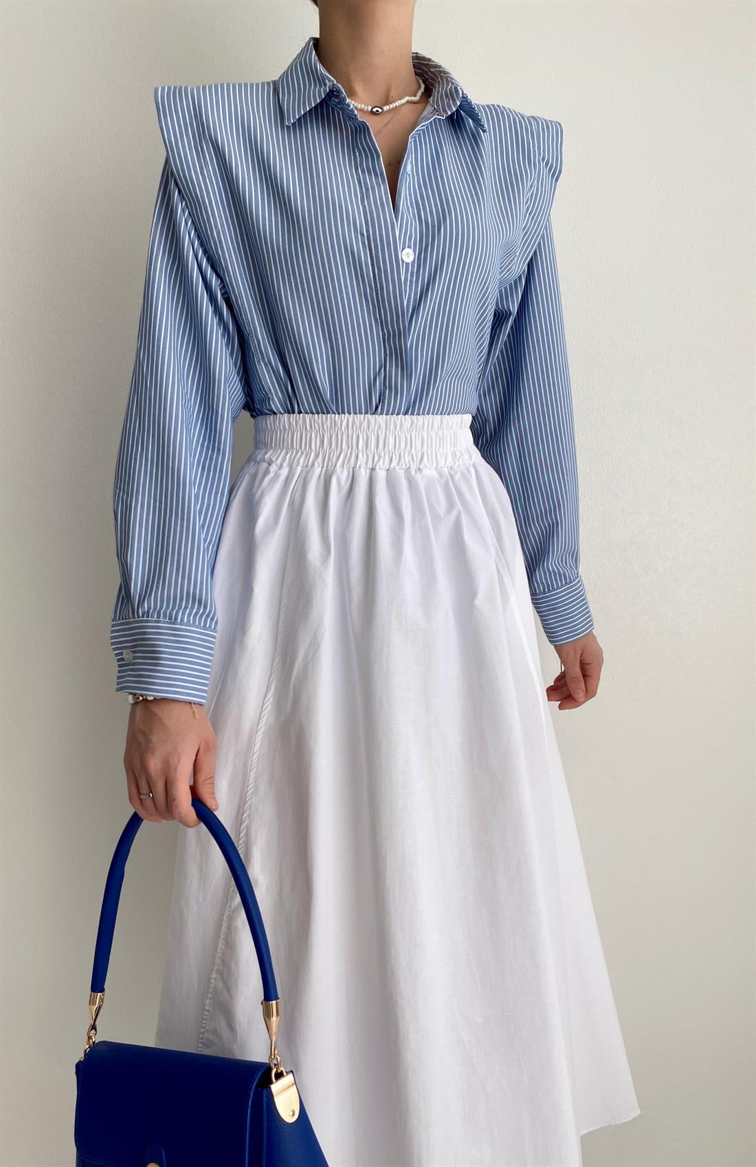 Çizgili Vatkalı Gömlek MAVİ