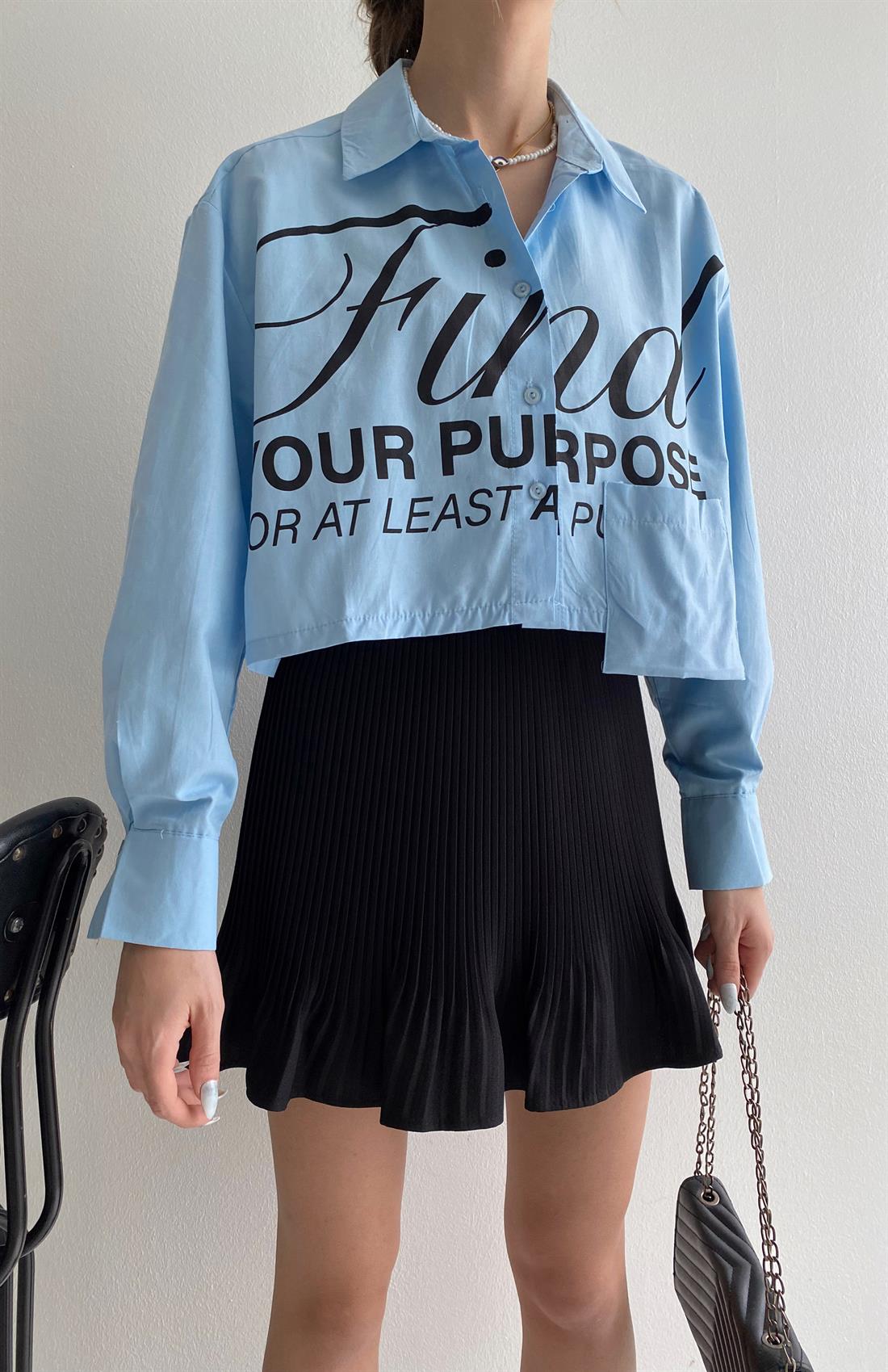 Crop Yazılı Gömlek MAVİ