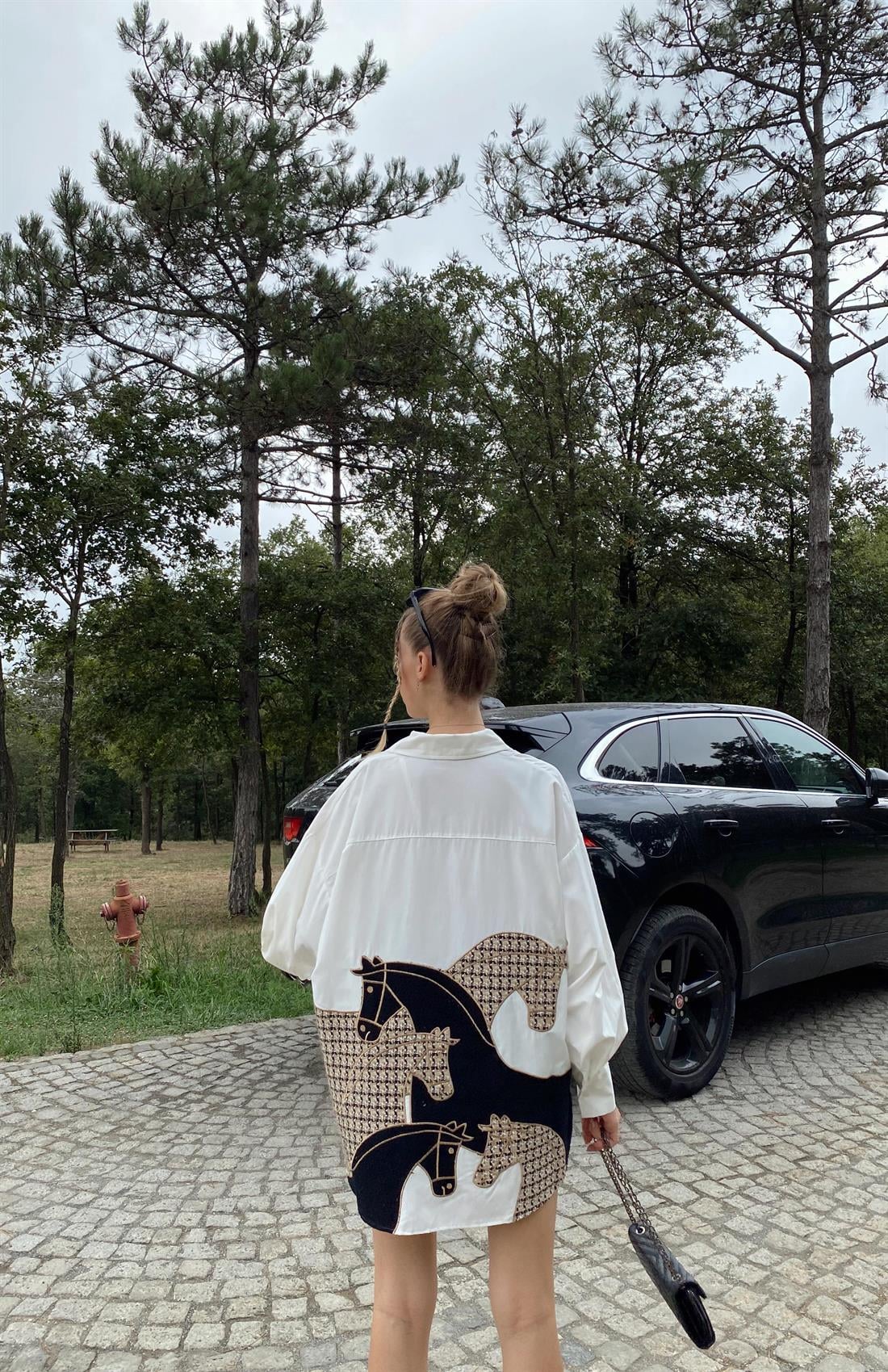 Desenli Gömlek EKRU