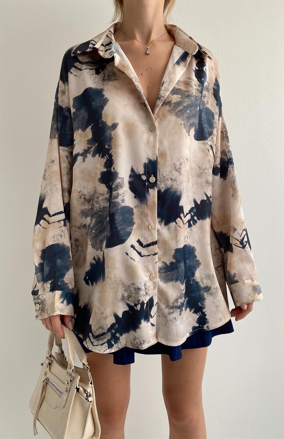 Desenli Saten Gömlek TAŞ