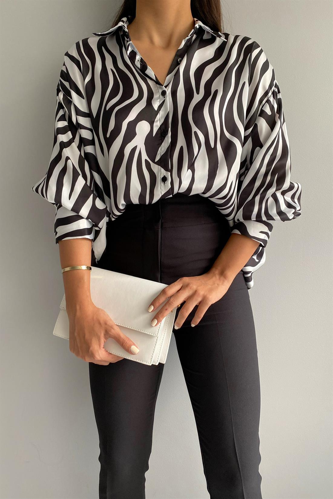 Desenli Saten Gömlek ZEBRA