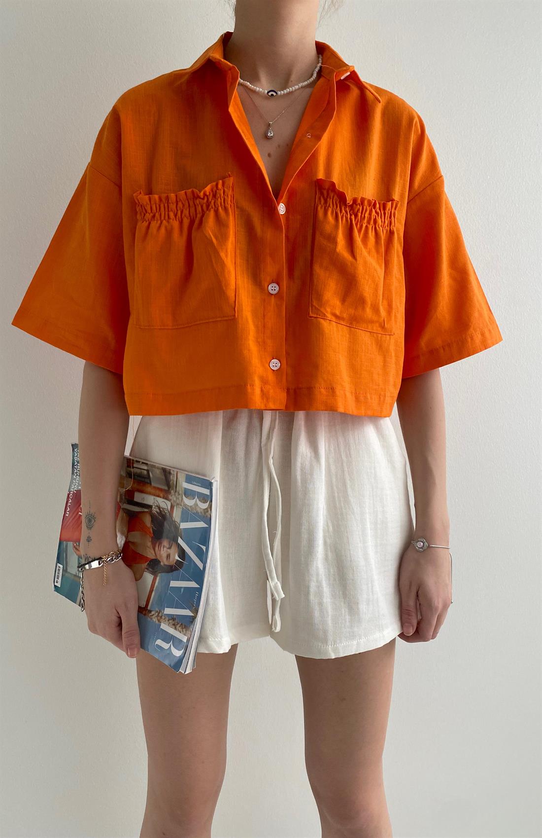 Gipeli Keten Gömlek TURUNCU