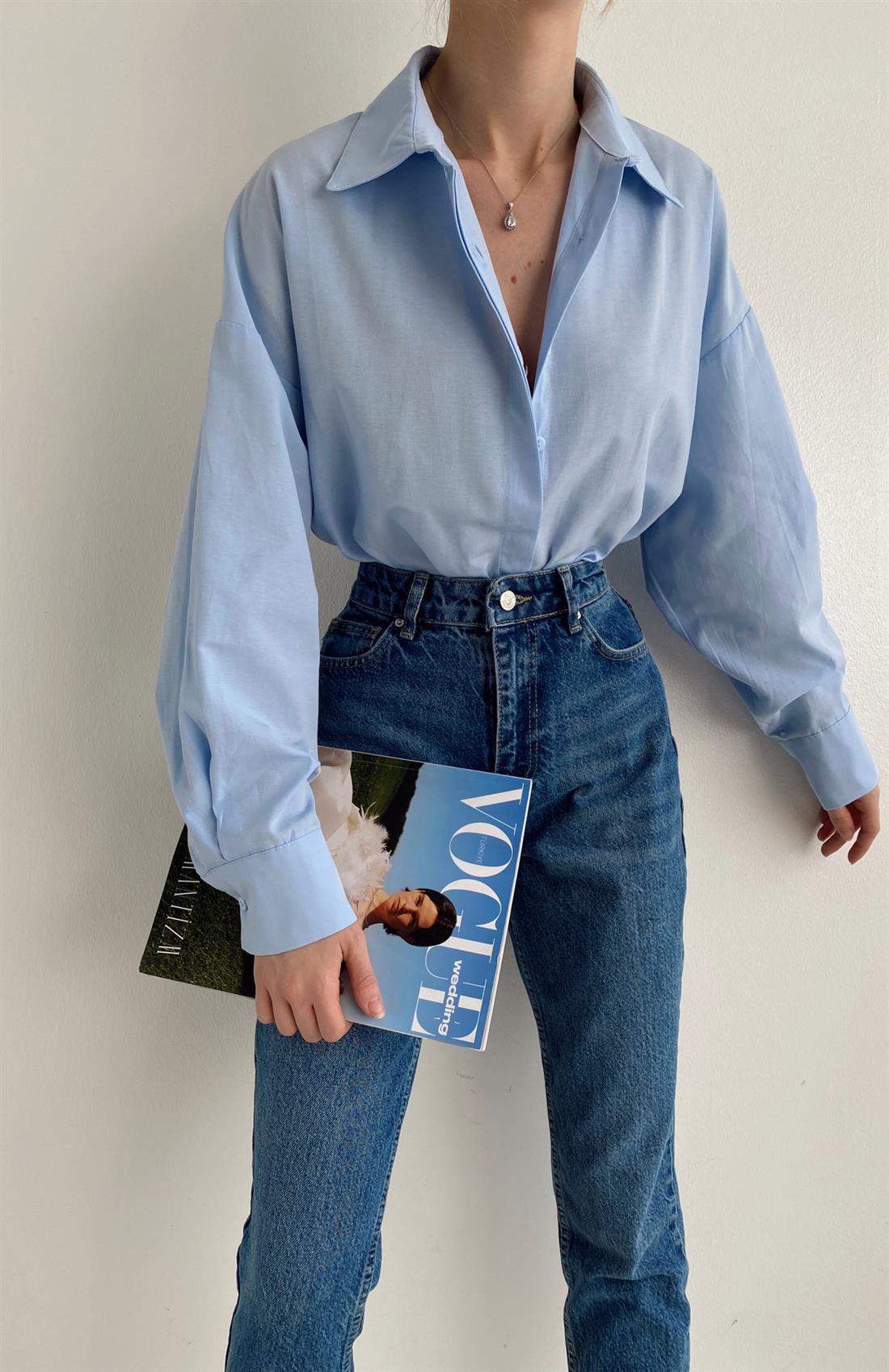 Gizli Düğmeli Gömlek MAVİ