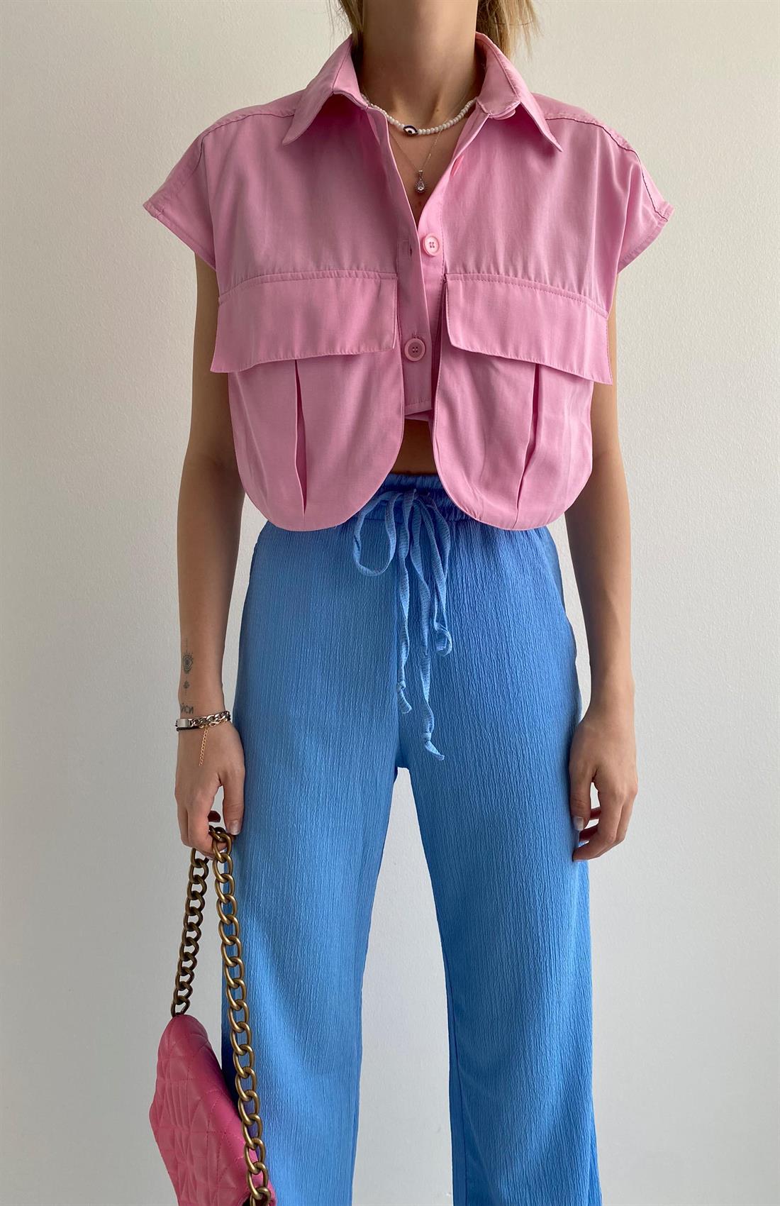 Kargo Cepli Gömlek PEMBE