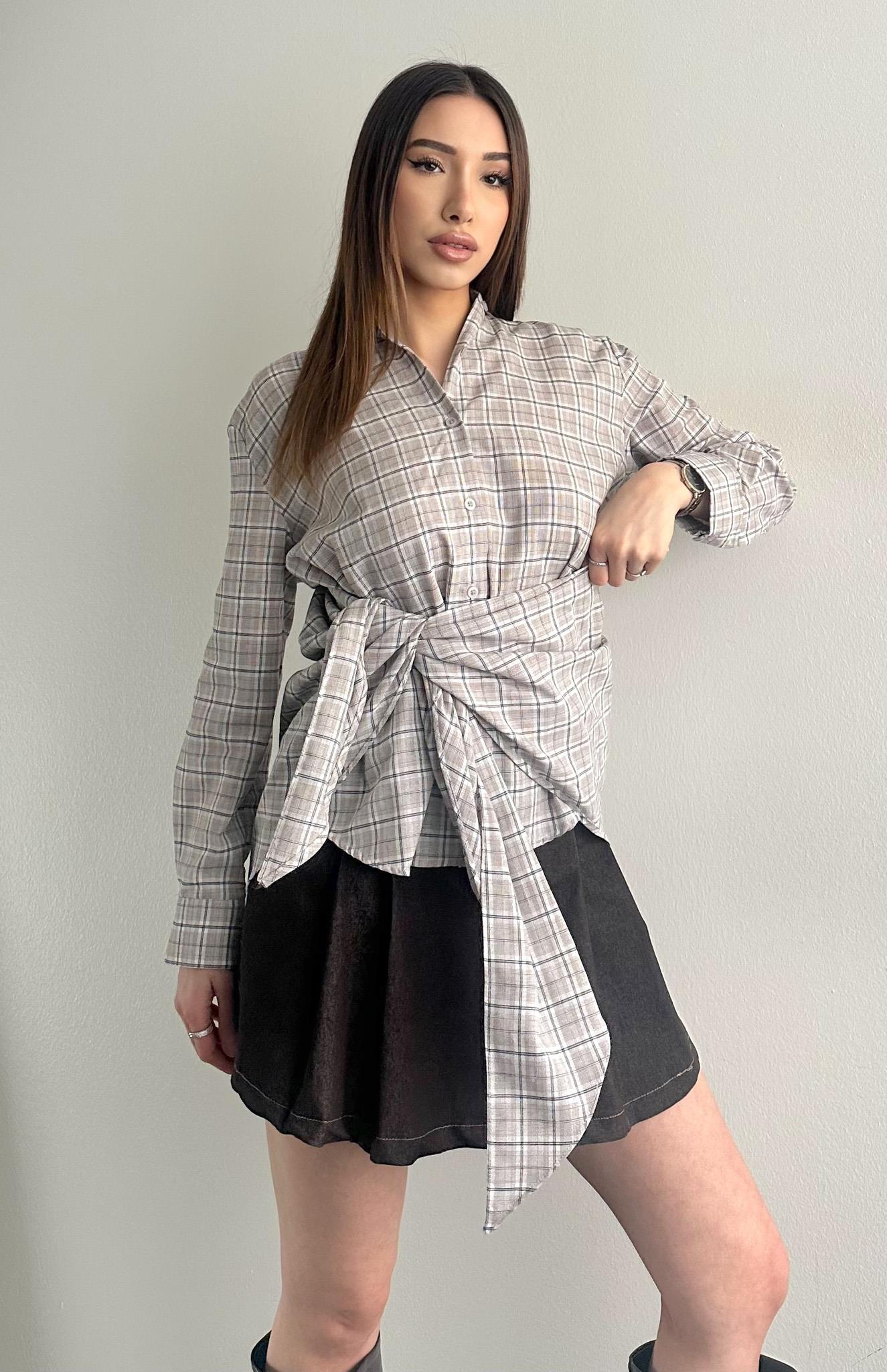 Mendilli Ekose Gömlek BEJ