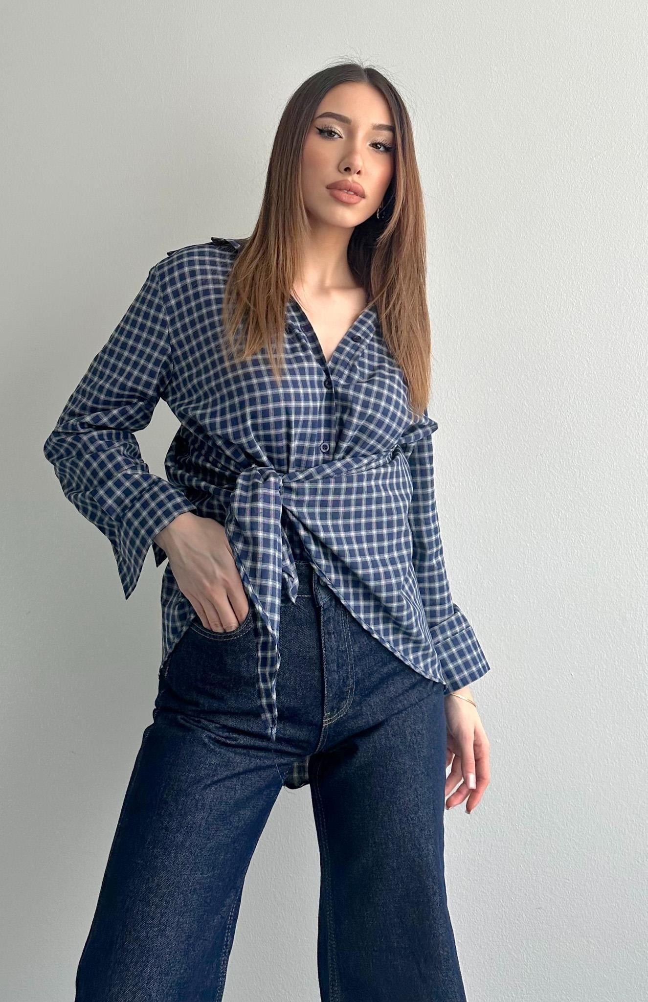 Mendilli Ekose Gömlek LACİ-GRİ