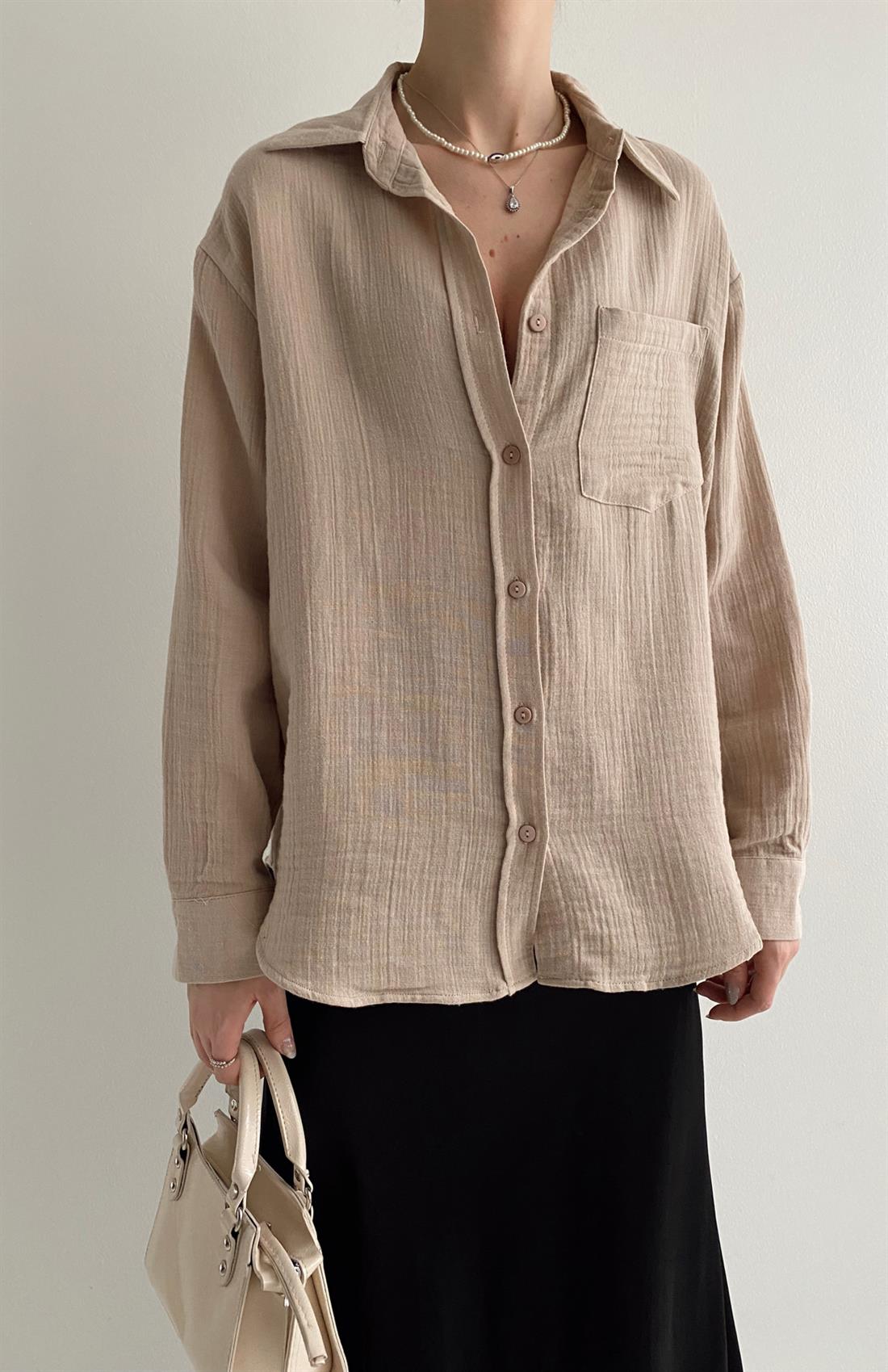 Muslin Salaş Gömlek VİZON