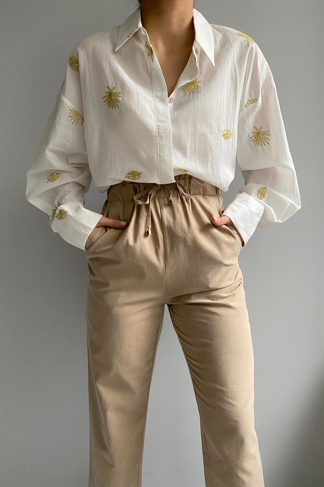 Nakiş Detaylı Gömlek OLİVE