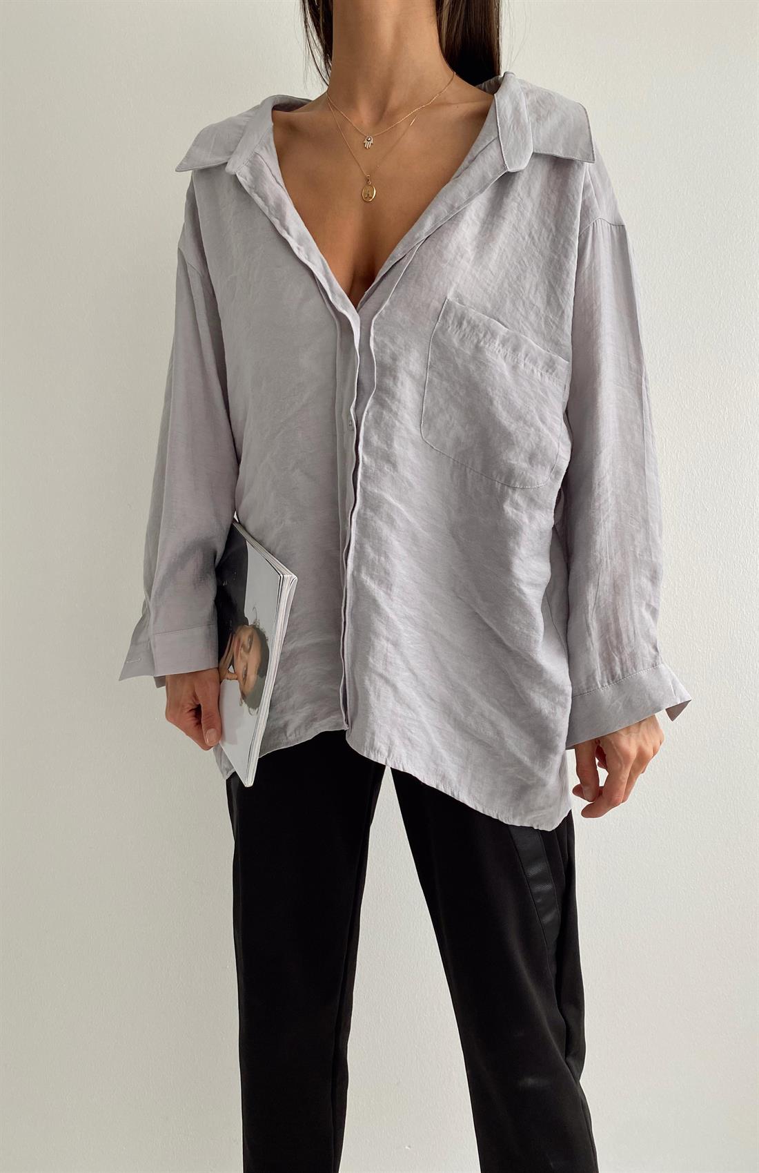 Omzu Düşük Oversize Gömlek GRİ