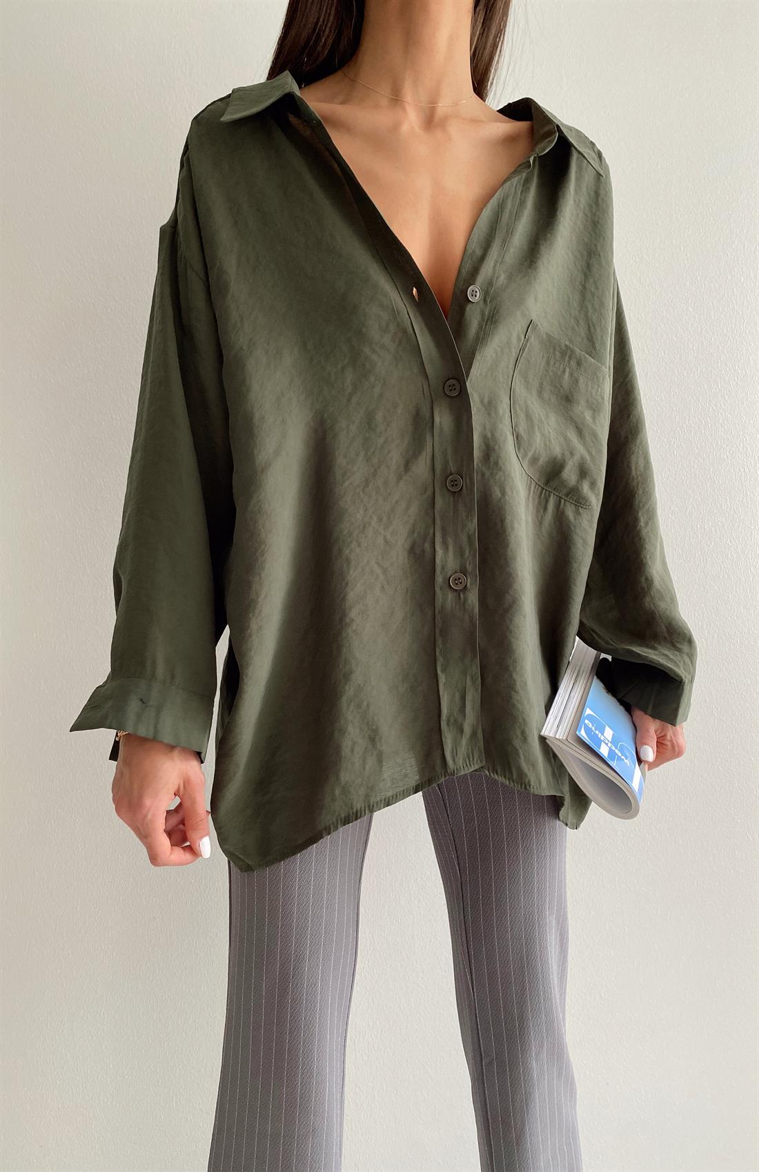 Omzu Düşük Oversize Gömlek HAKİ