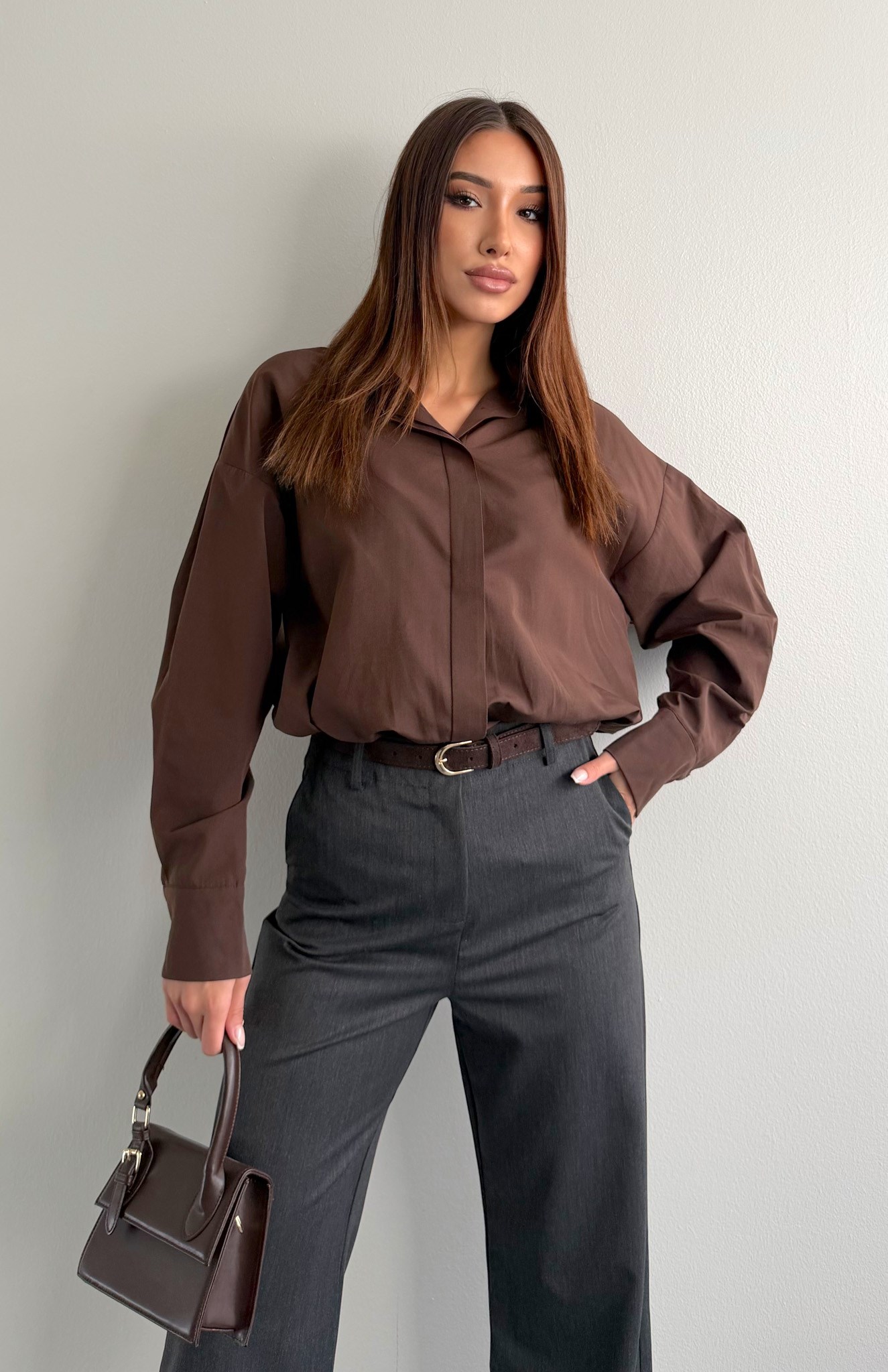 Oversize Gömlek KAHVERENGİ