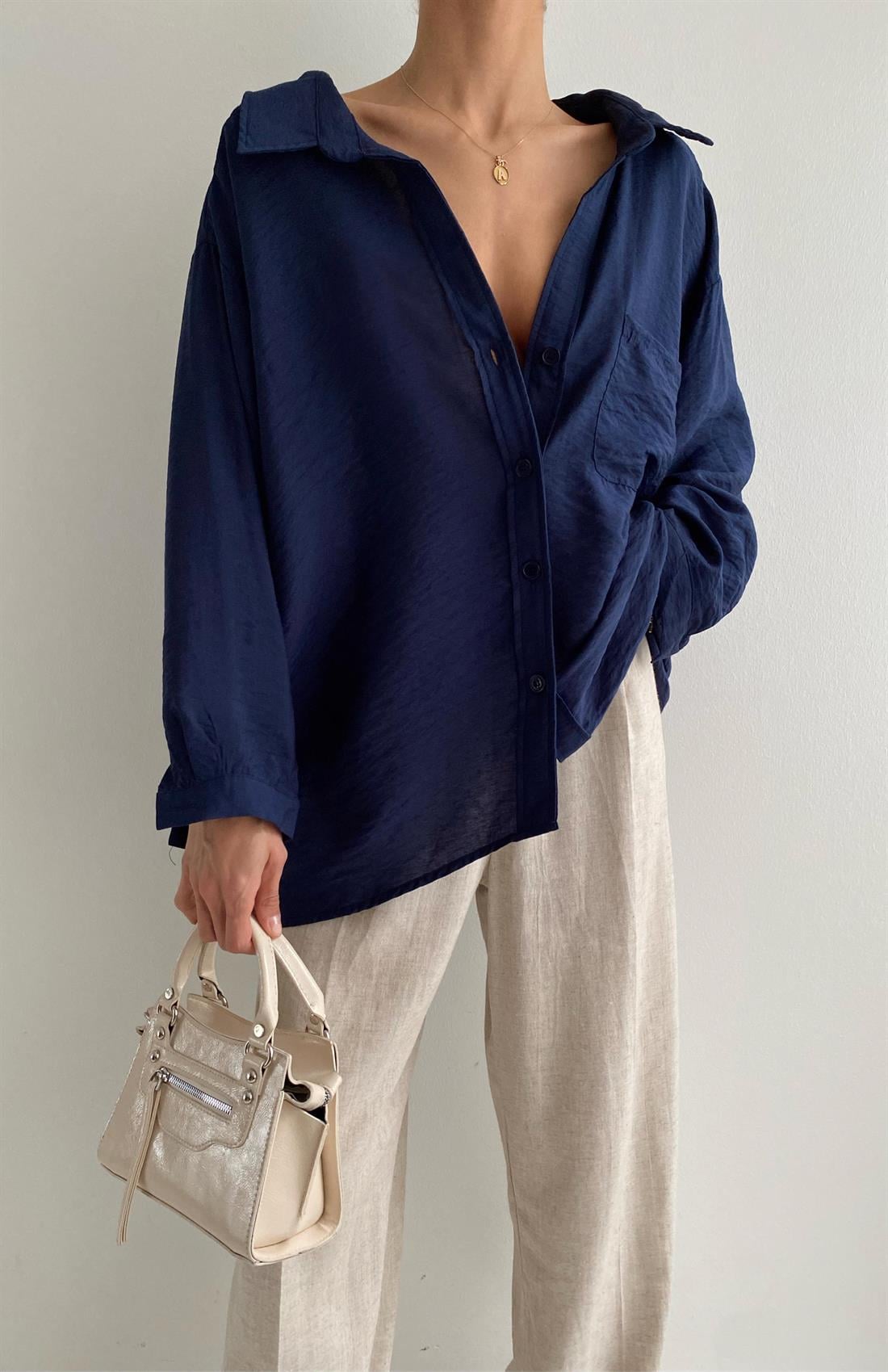 Oversize Gömlek LACİVERT