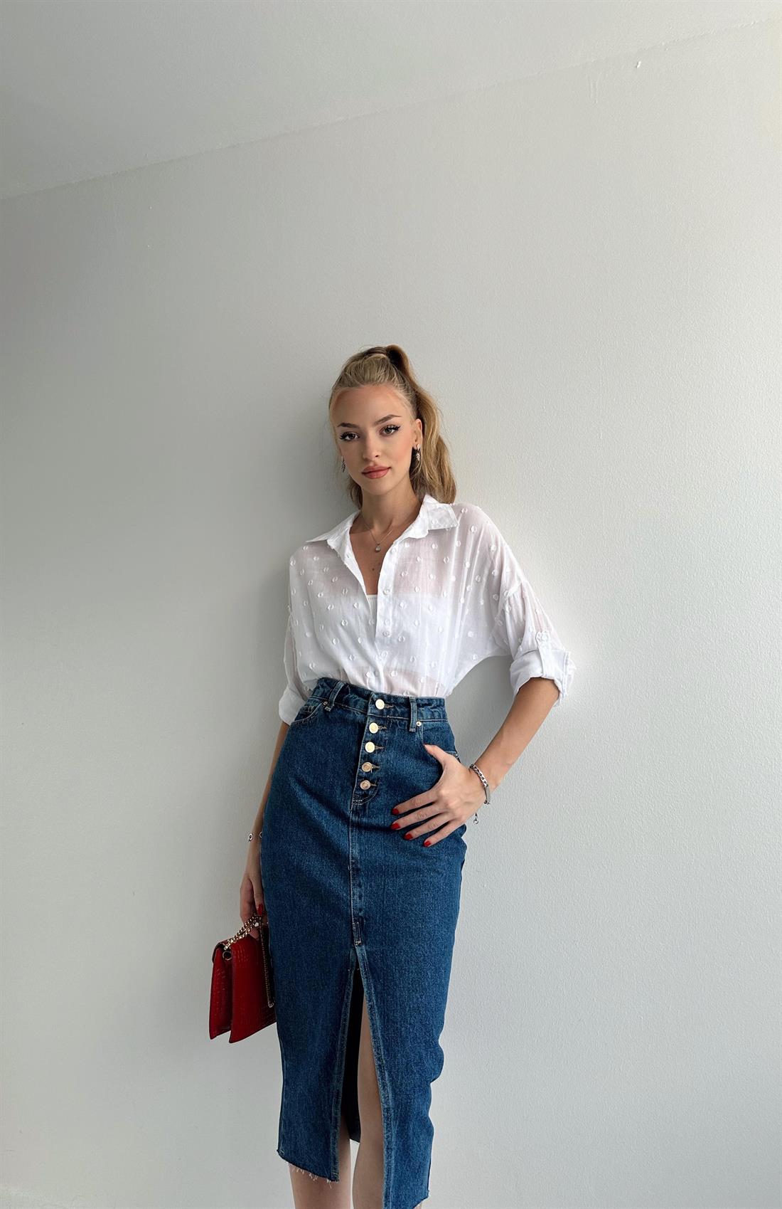 Puantiyeli Gömlek BEYAZ