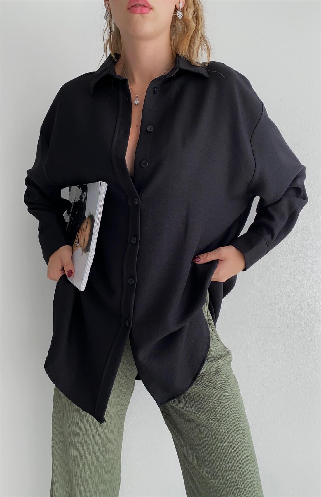 Reglan Kol Oversize Gömlek SİYAH