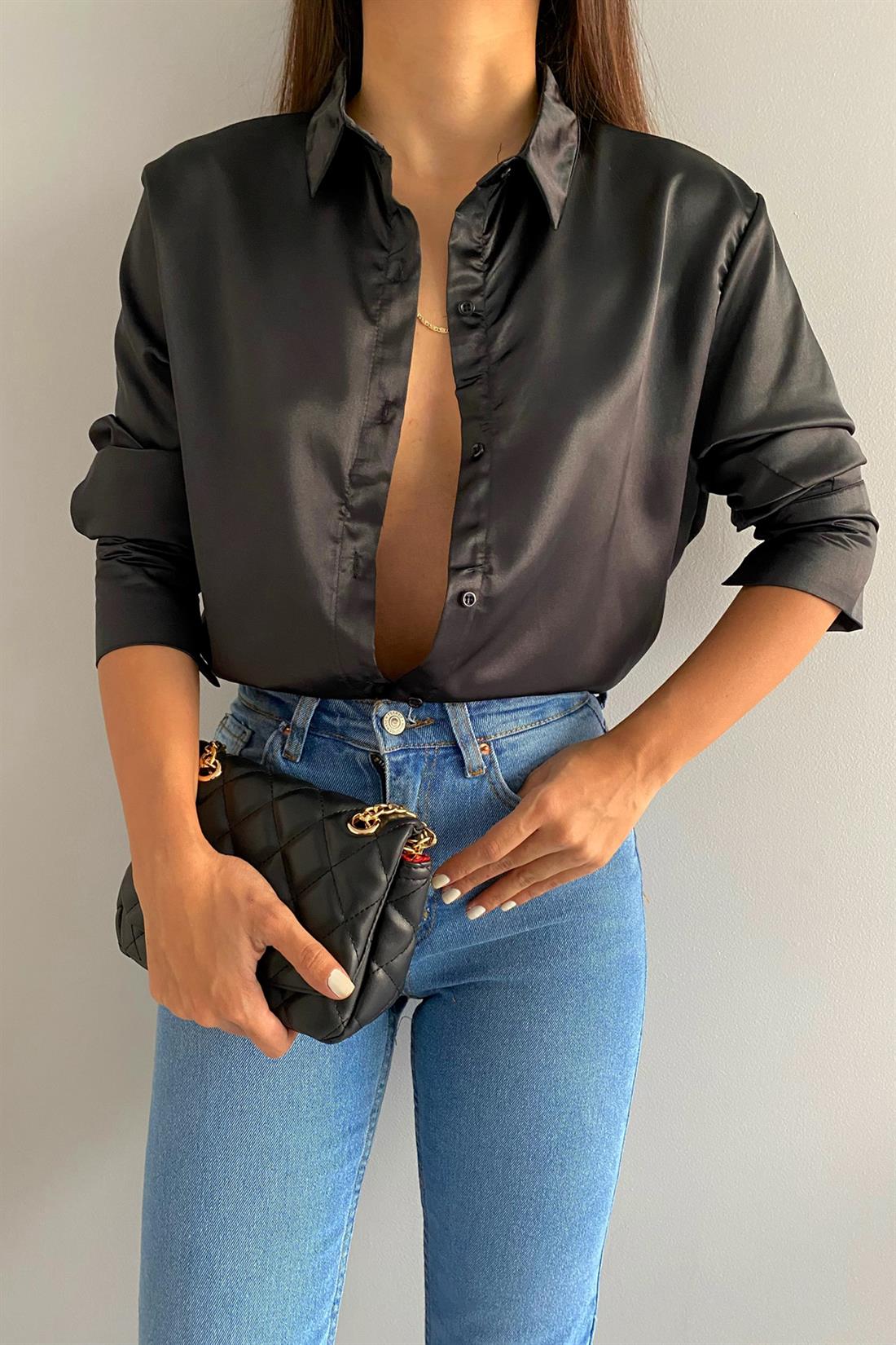 Saten Gömlek SİYAH