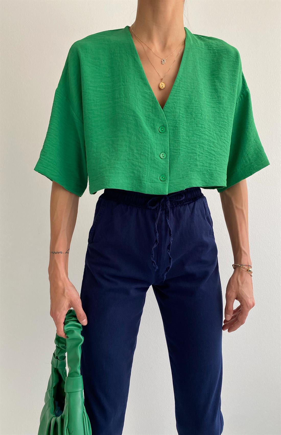 Üç Düğmeli Gömlek YEŞİL