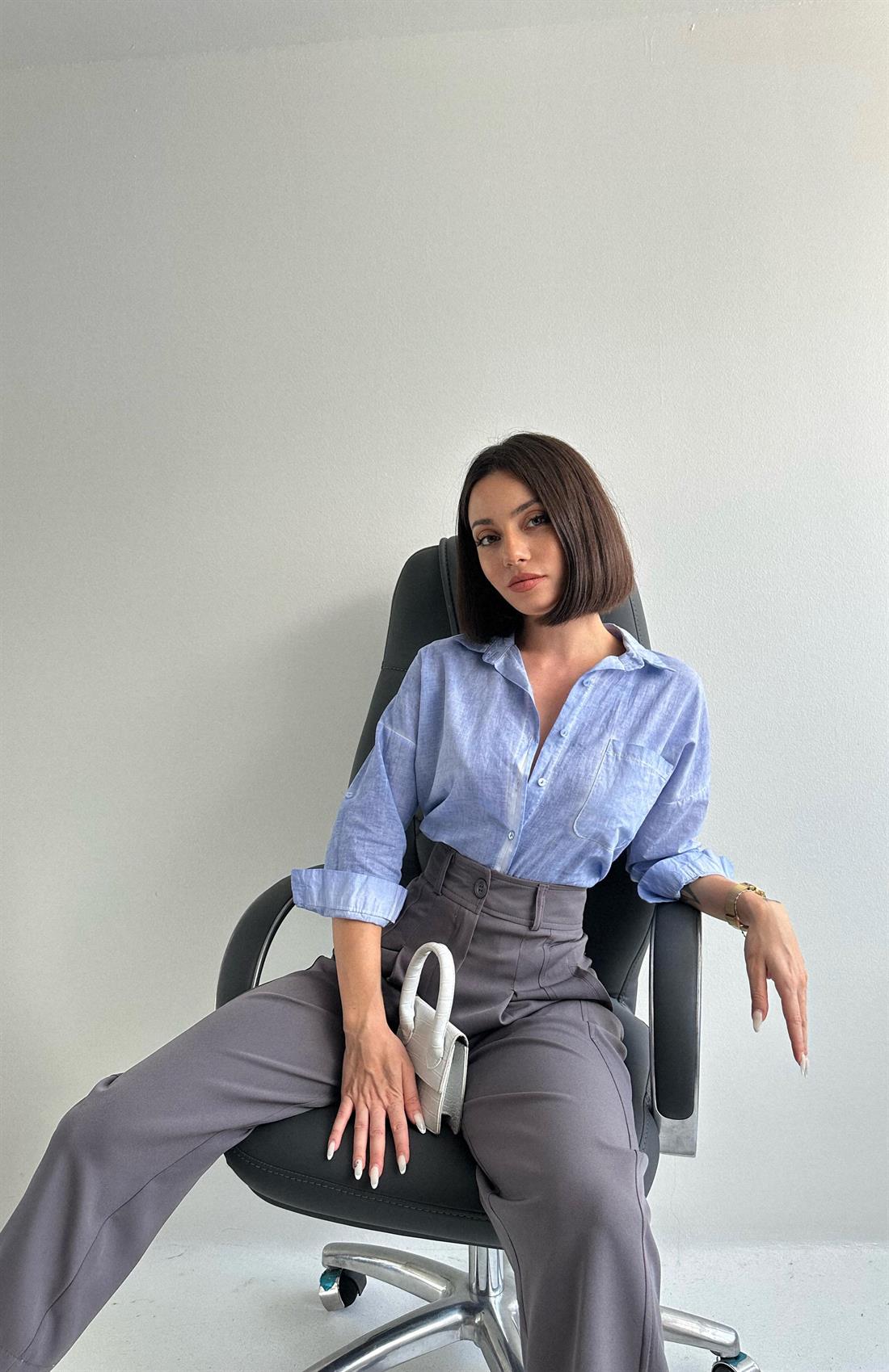 Yıkamalı Gömlek MAVİ