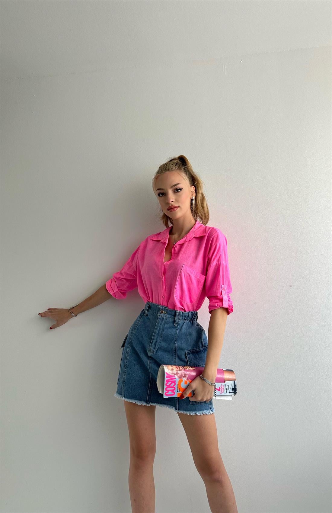 Yıkamalı Gömlek PEMBE