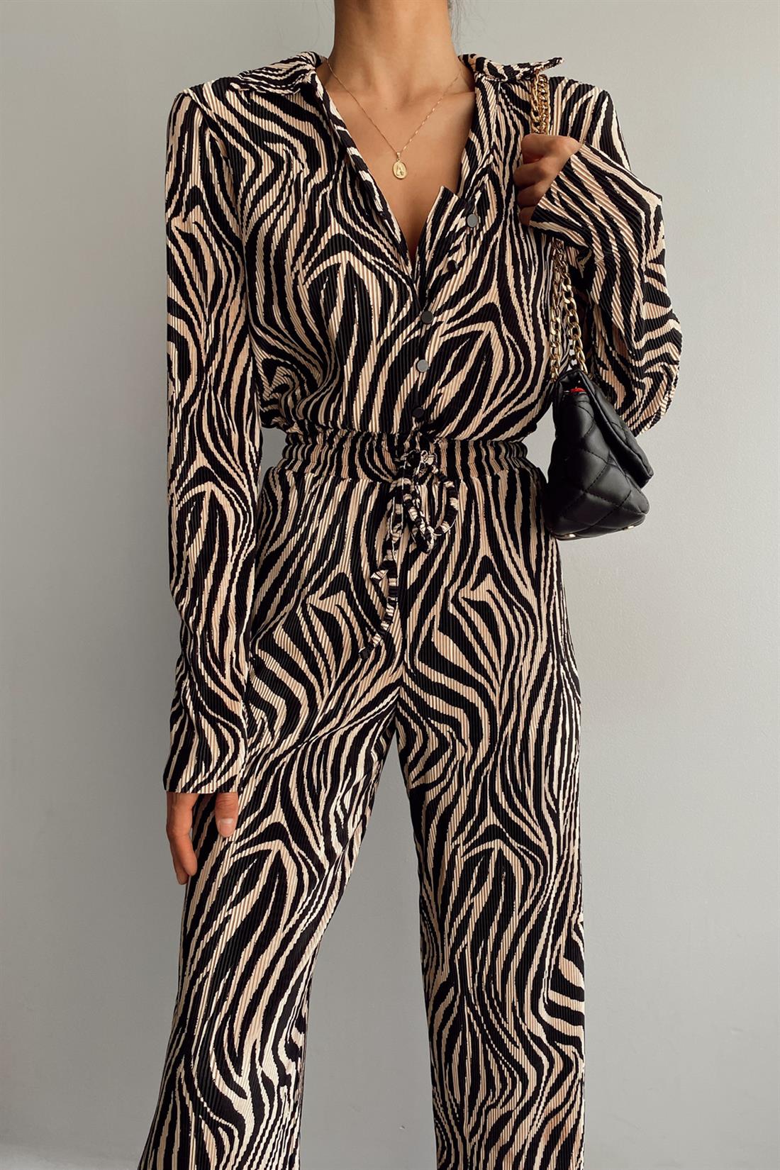 Zebra Desen Gömlek SİYAH