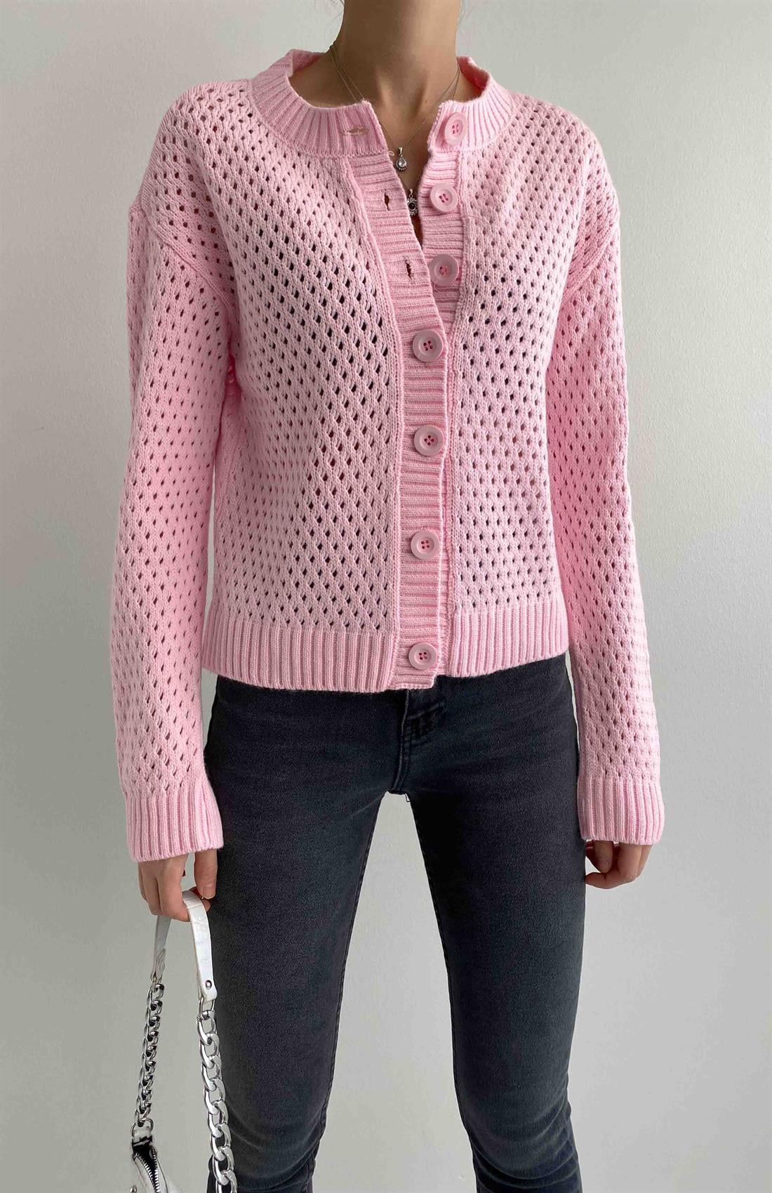 Ajurlu Kısa Hırka PEMBE