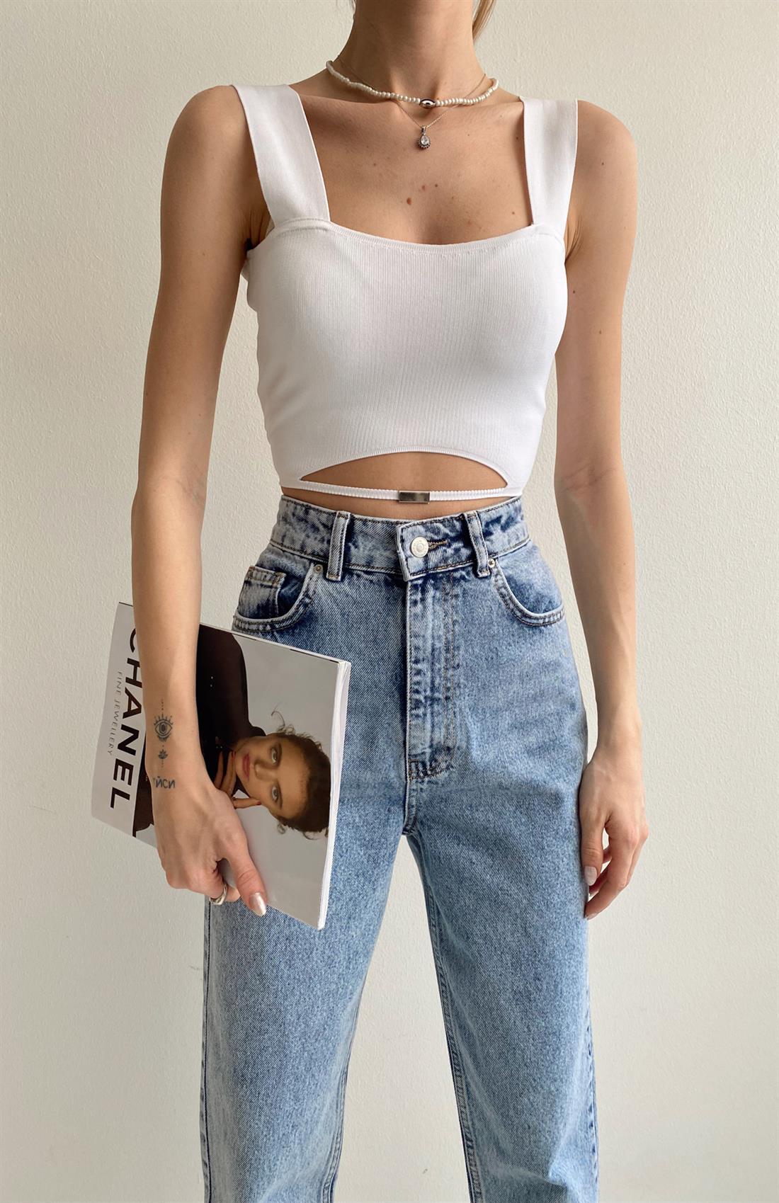 Beli Orta Biyeli Crop BEYAZ