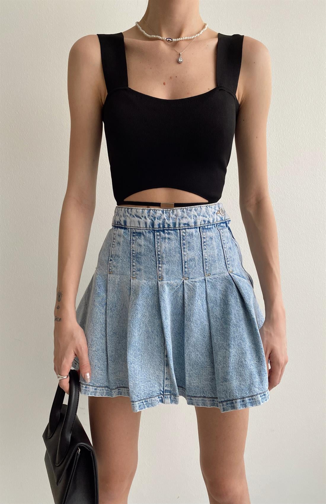 Beli Orta Biyeli Crop SİYAH