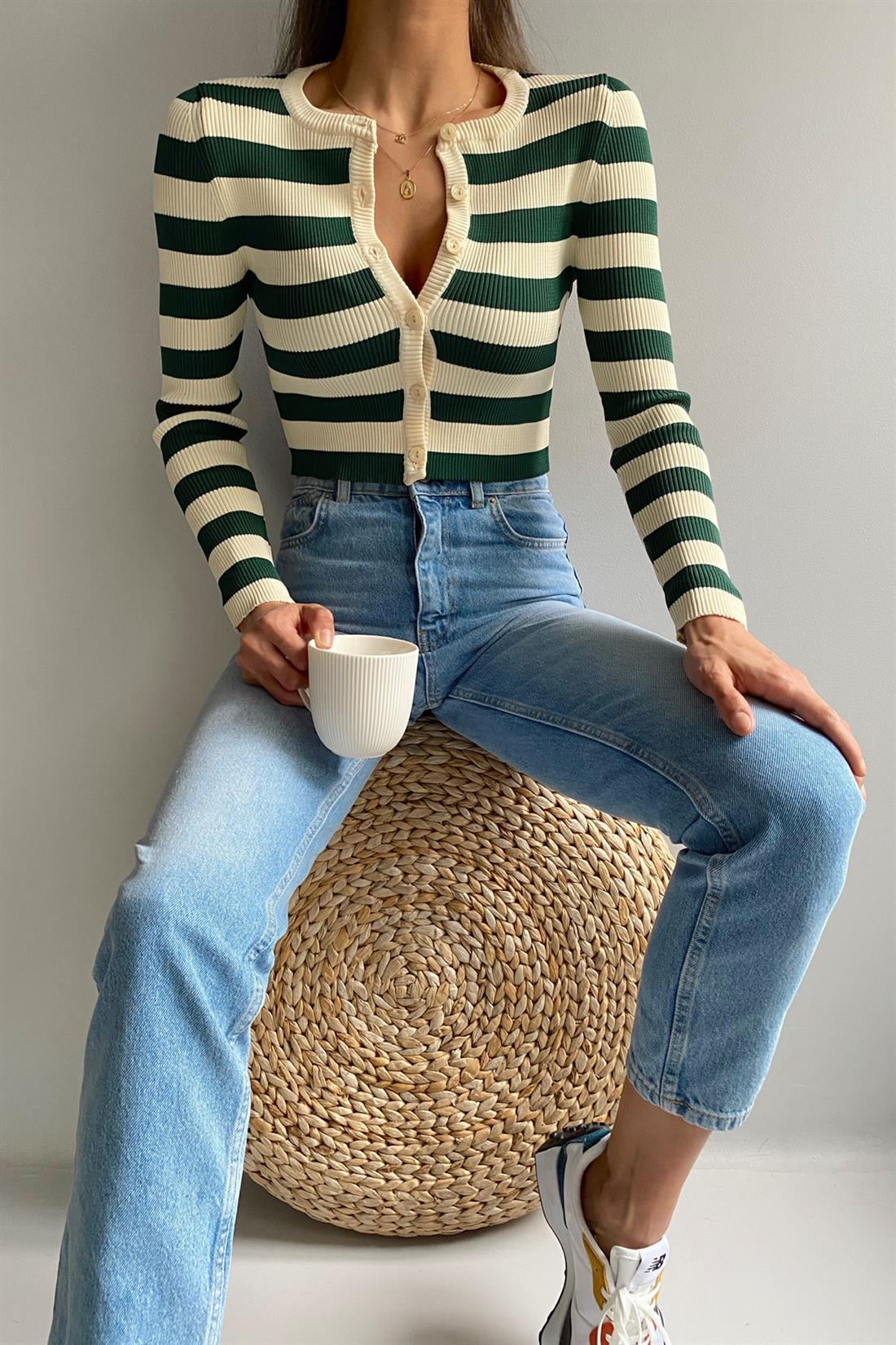 Çizgili Crop Top Hırka ZÜM.YEŞİL