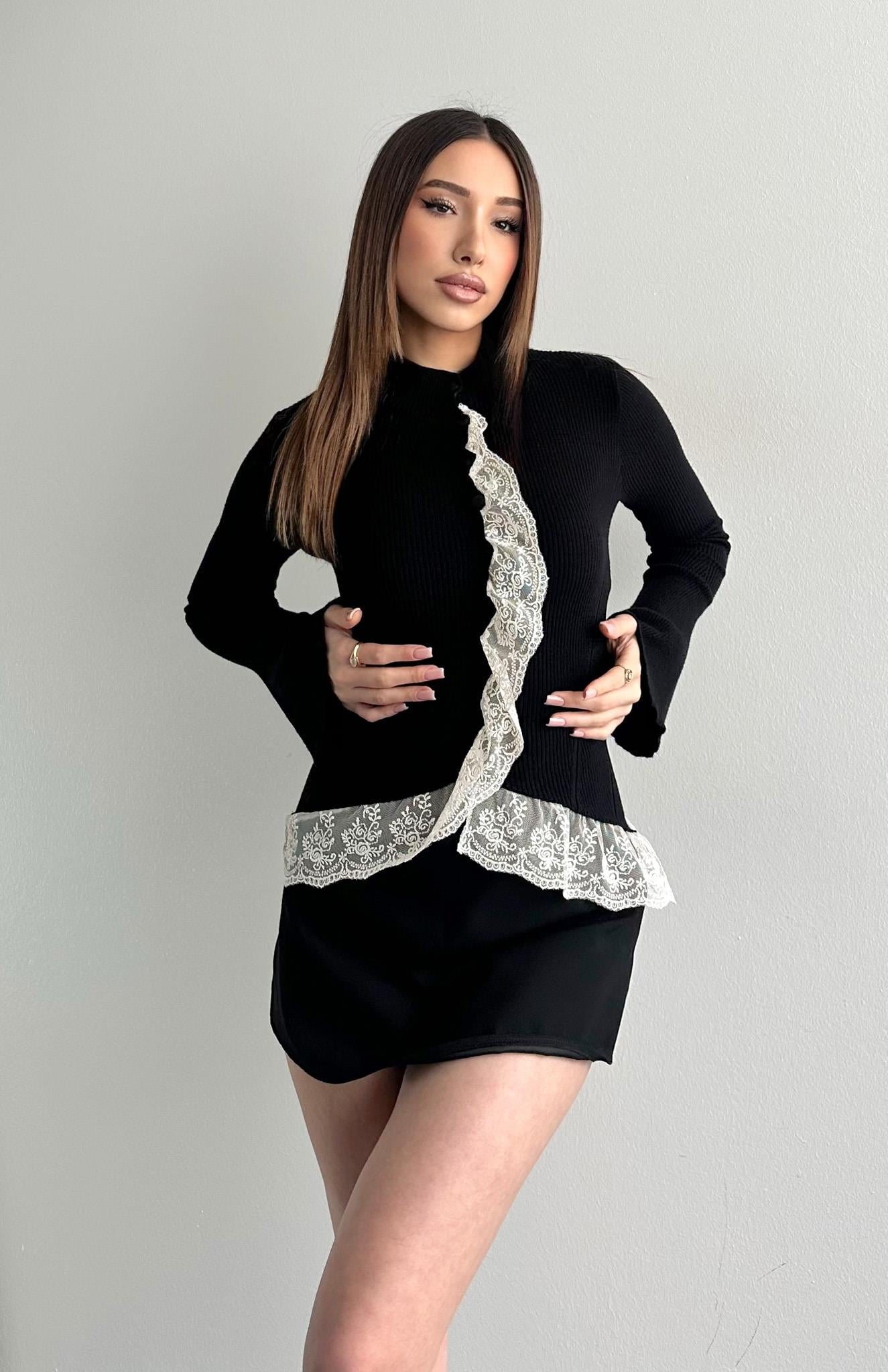 Dantelli Triko Hırka SİYAH