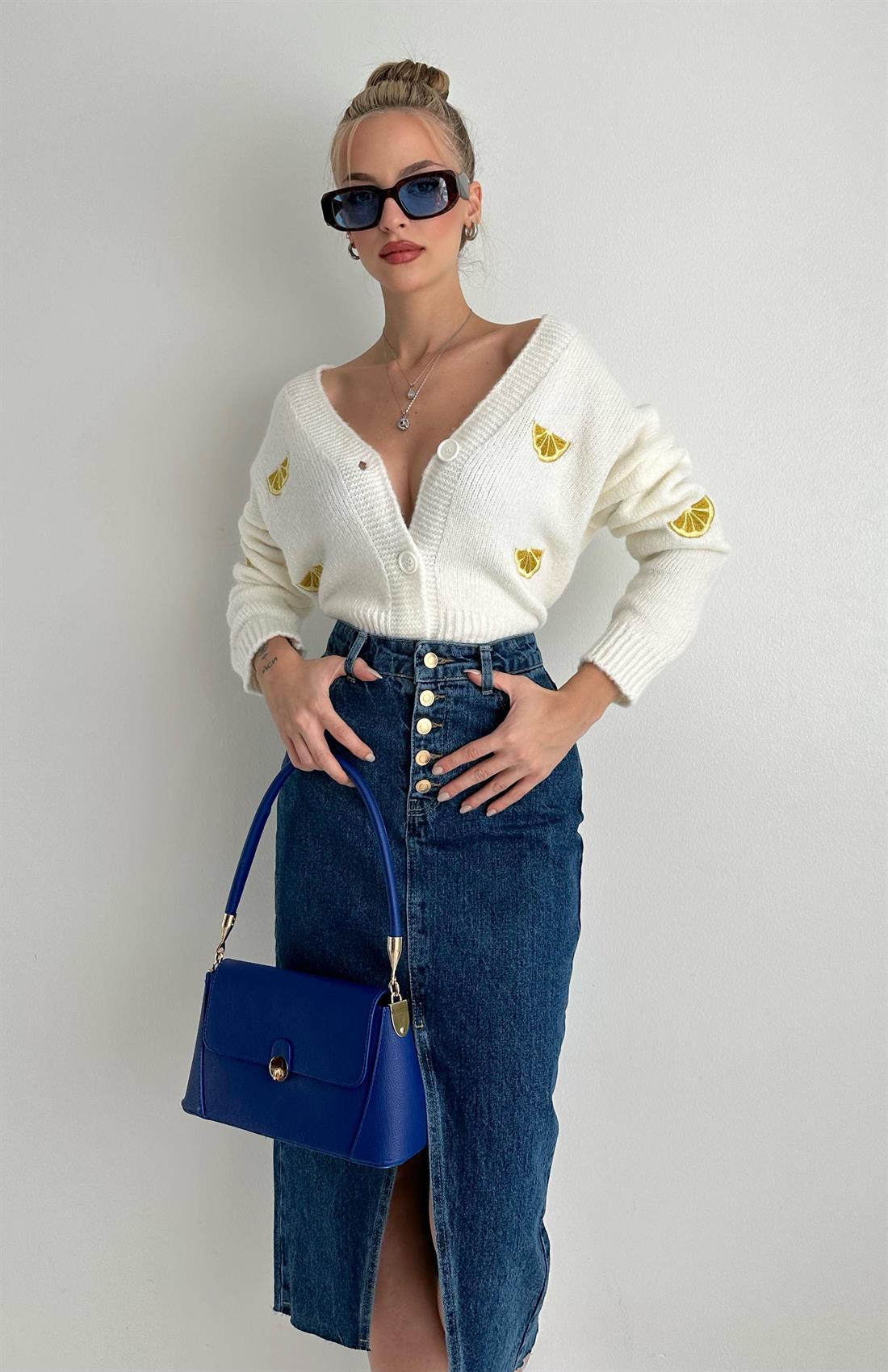 Limon Baskılı Hırka EKRU