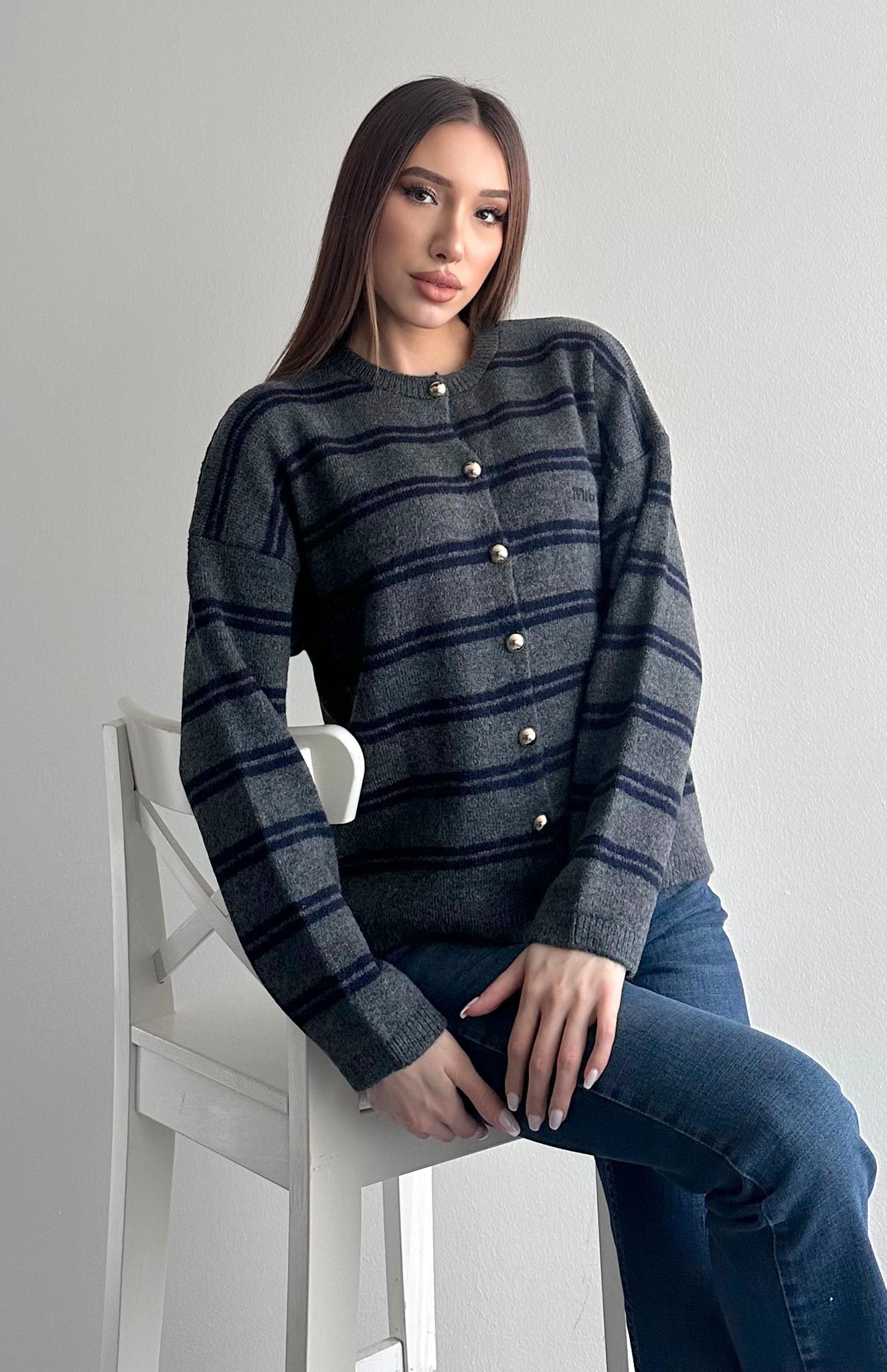 Miu Çizgili Hırka ANTRASİT