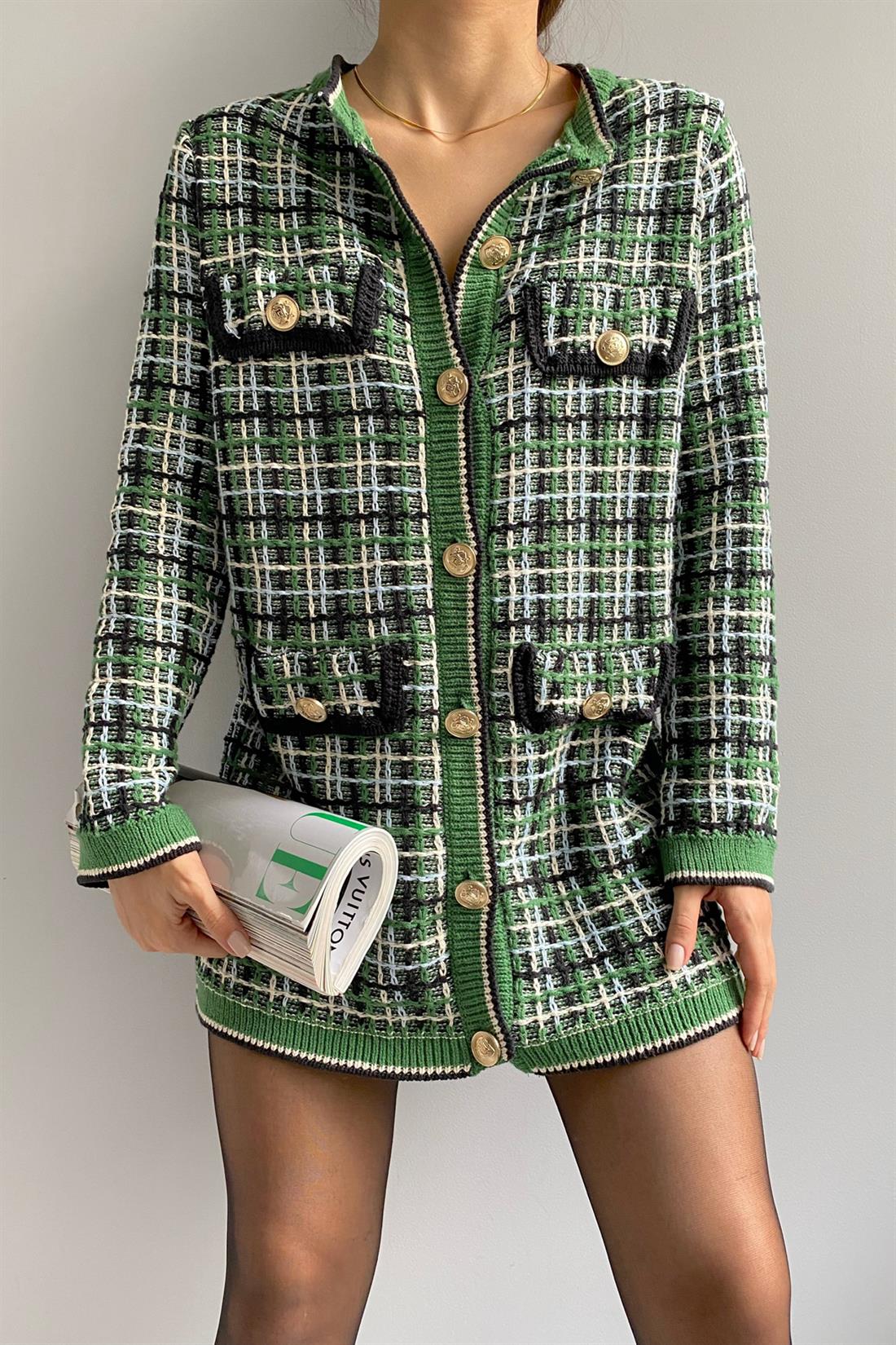 Mng Oversize Düğmeli Hırka YEŞİL