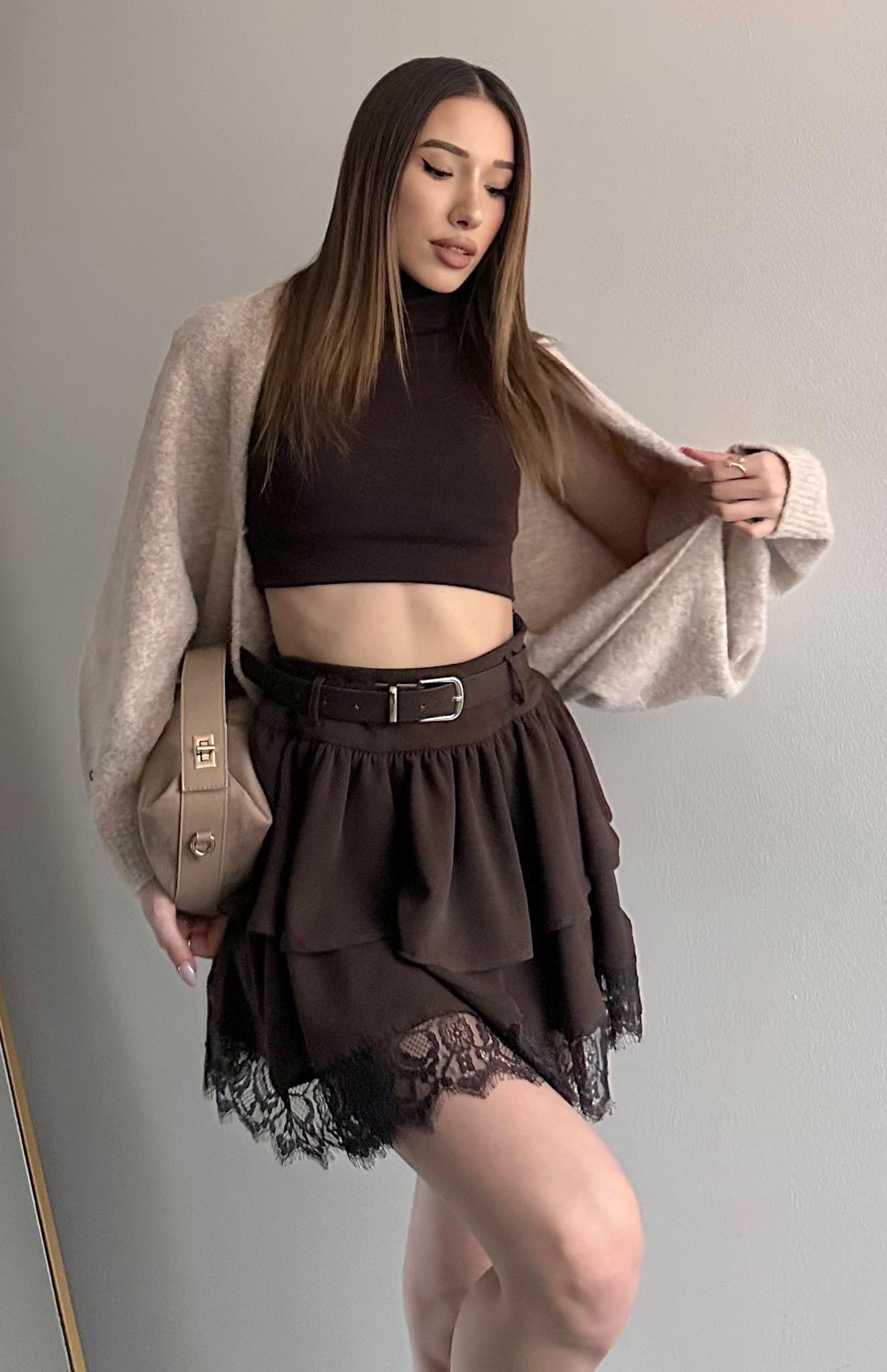 Yün Karışımlı Balon Bolero Hırka VİZON