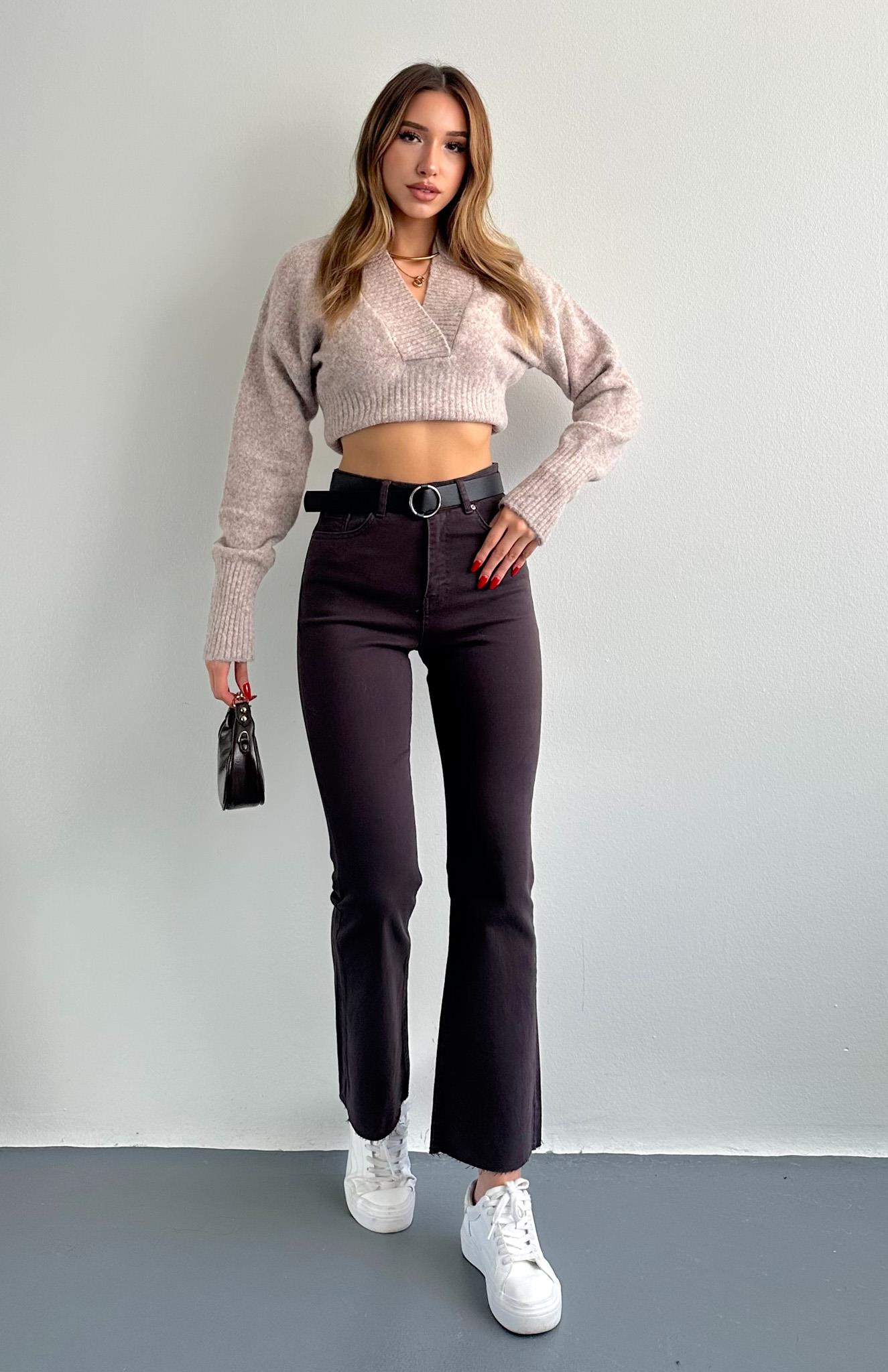 Bol Paça Kemerli Pantolon KOYU KAHVE