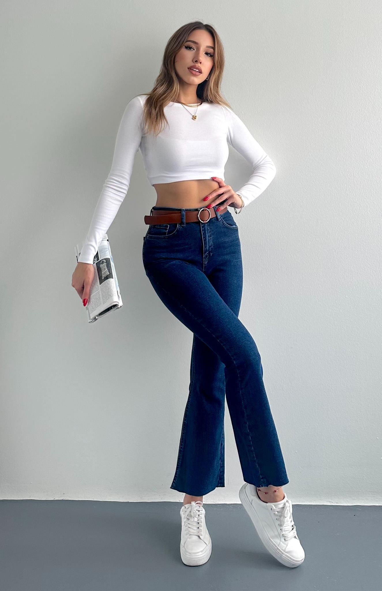 Bol Paça Kemerli Pantolon LACİVERT