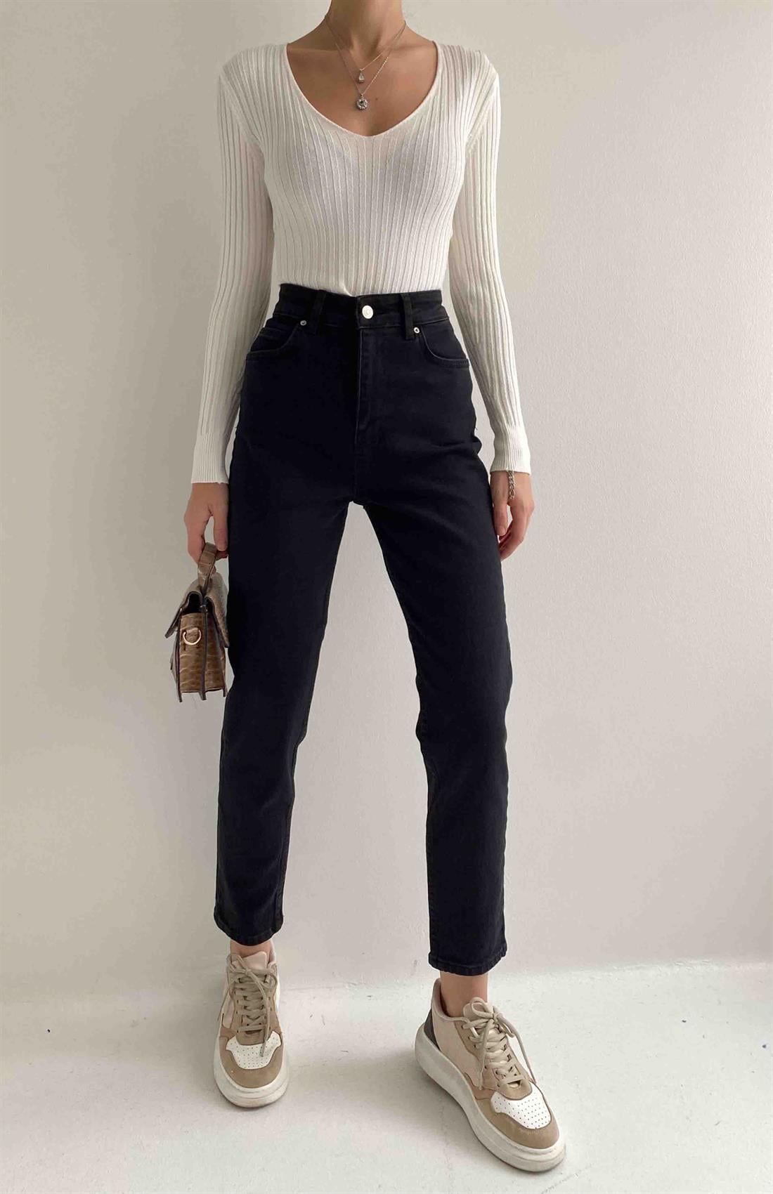 Comfort Likra Mom Pantolon SİYAH