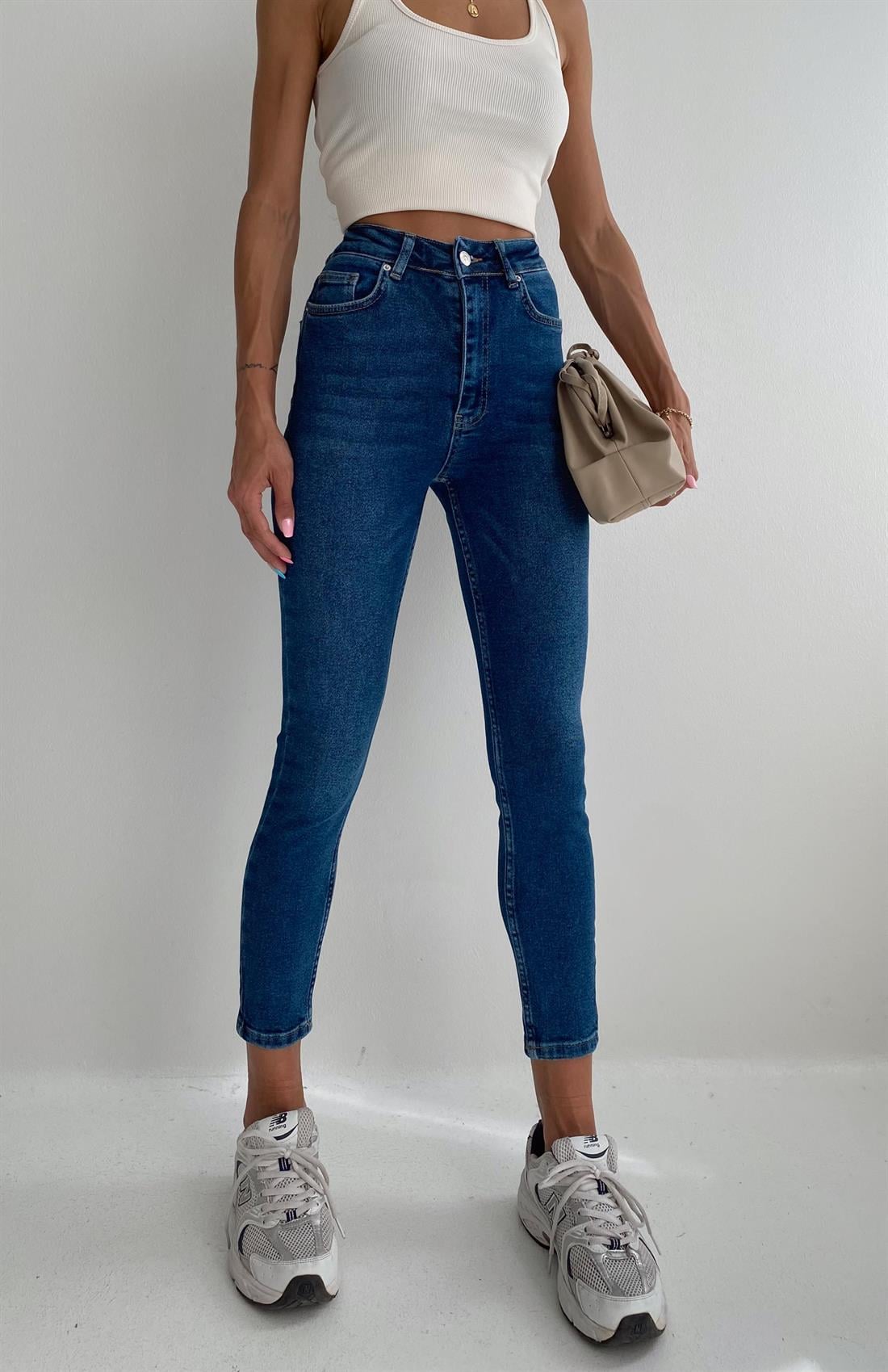 Vintage Kumaş Likralı Pantolon MAVİ